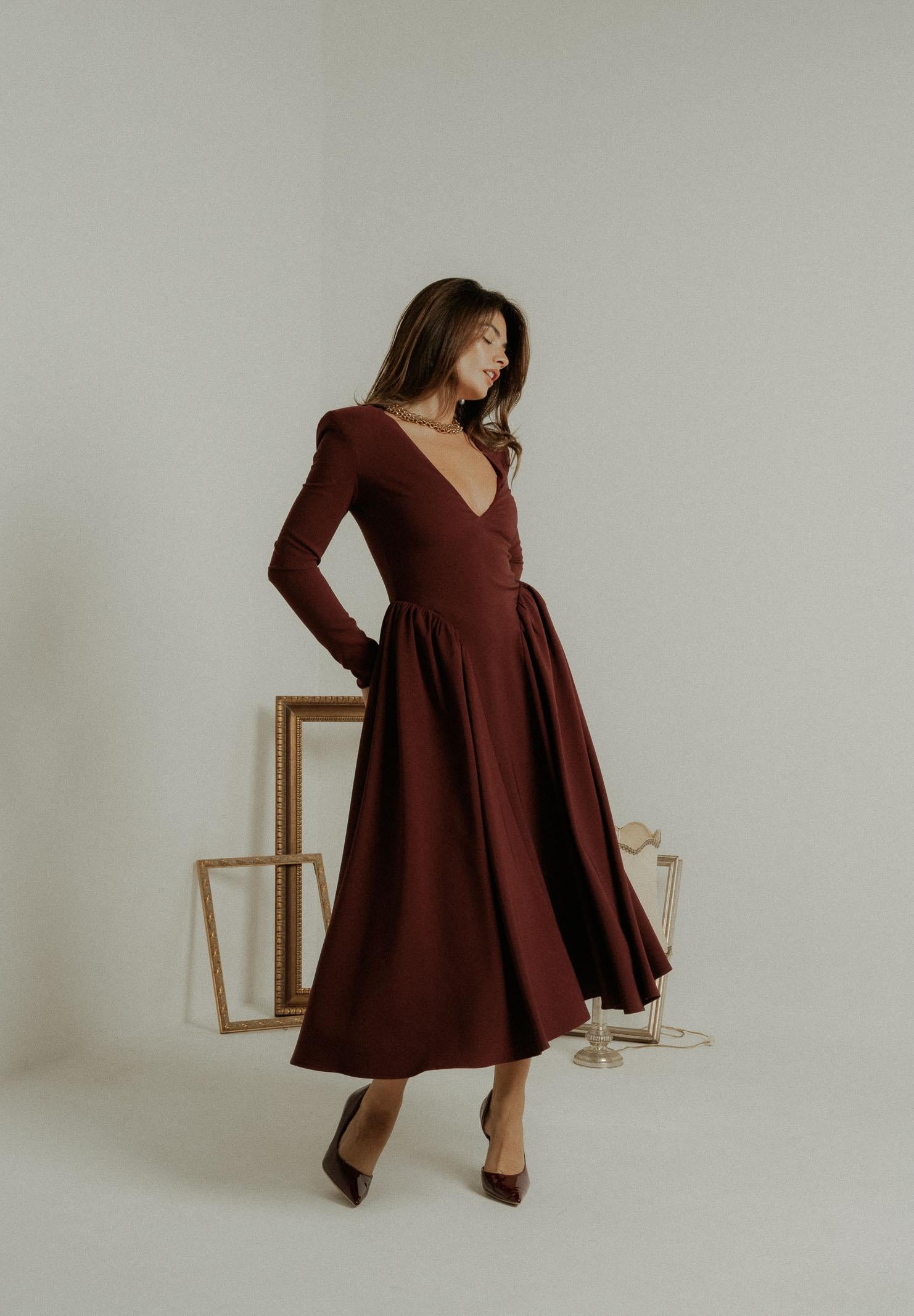 SANTAS Abito midi DOUCEUR bordeaux da donna PV2603 VI SANTAS