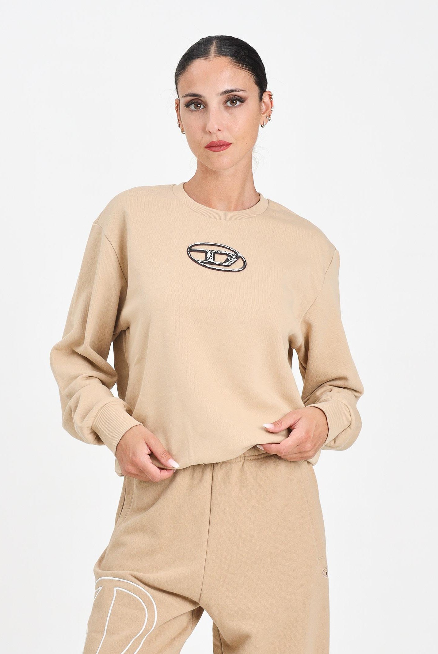 DIESEL Felpa girocollo beige per donna, ragazzi e bambini con logo Oval D multi-layered J02486KYAQK K726 DIESEL