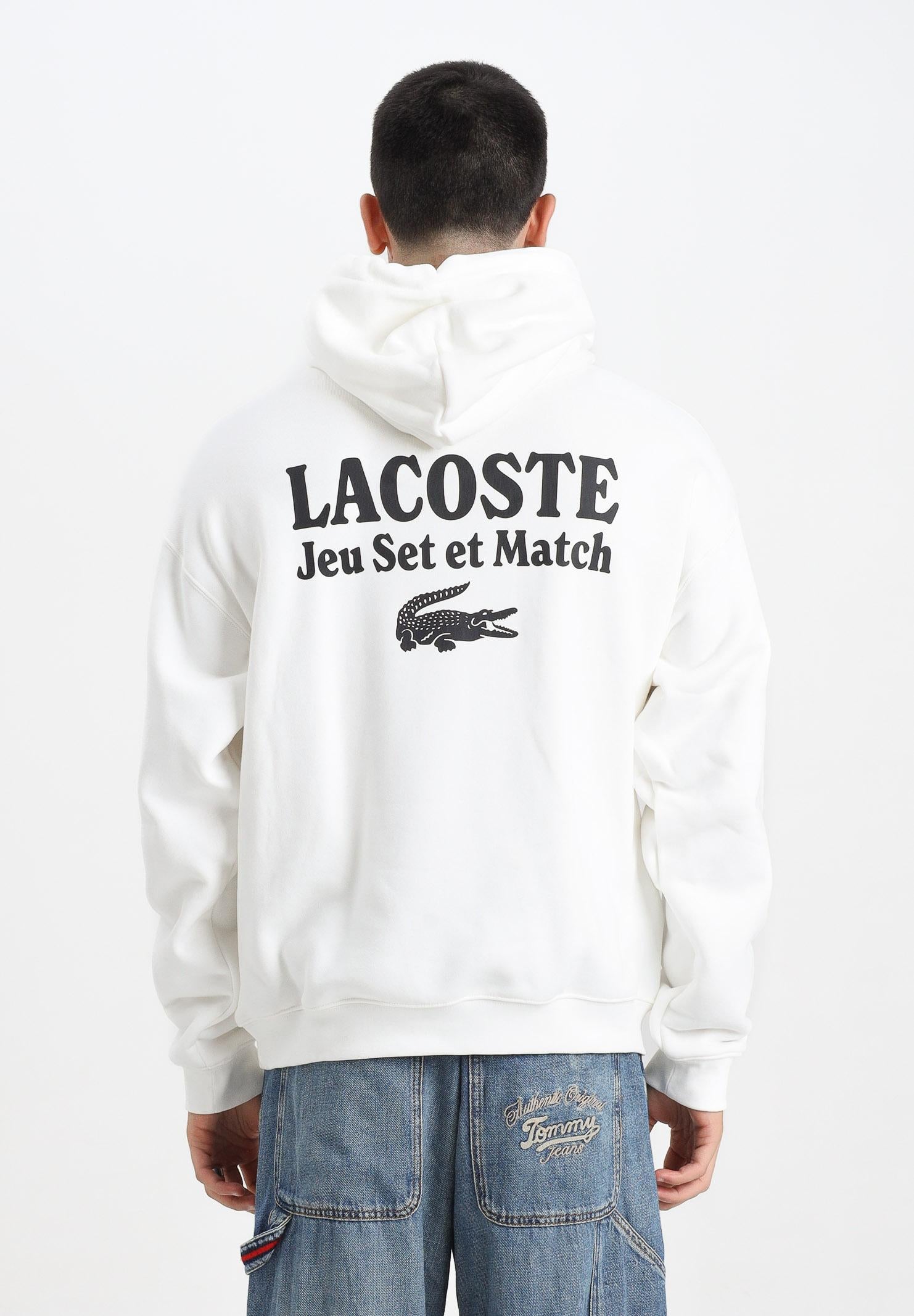 LACOSTE Felpa con cappuccio bianca da uomo caratterizzata da stampa multipla SH5947 70V LACOSTE