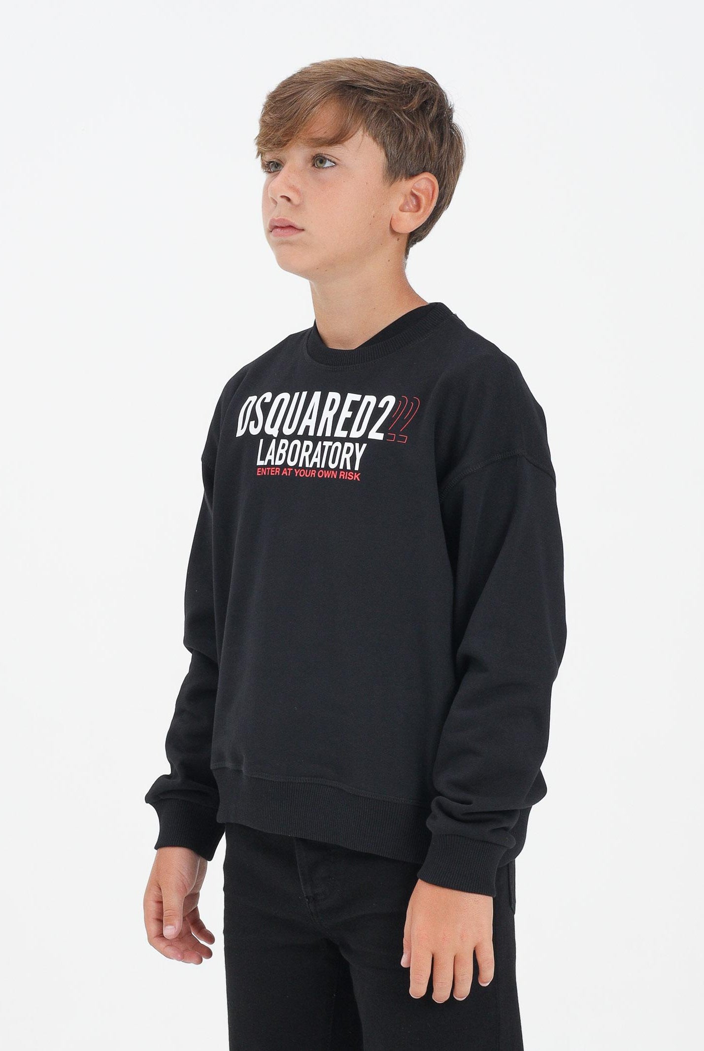 DSQUARED2 Felpa girocollo nera per donna, ragazzi e bambini con logo Laboratory DQ3006D0ACC DQ900 DSQUARED2