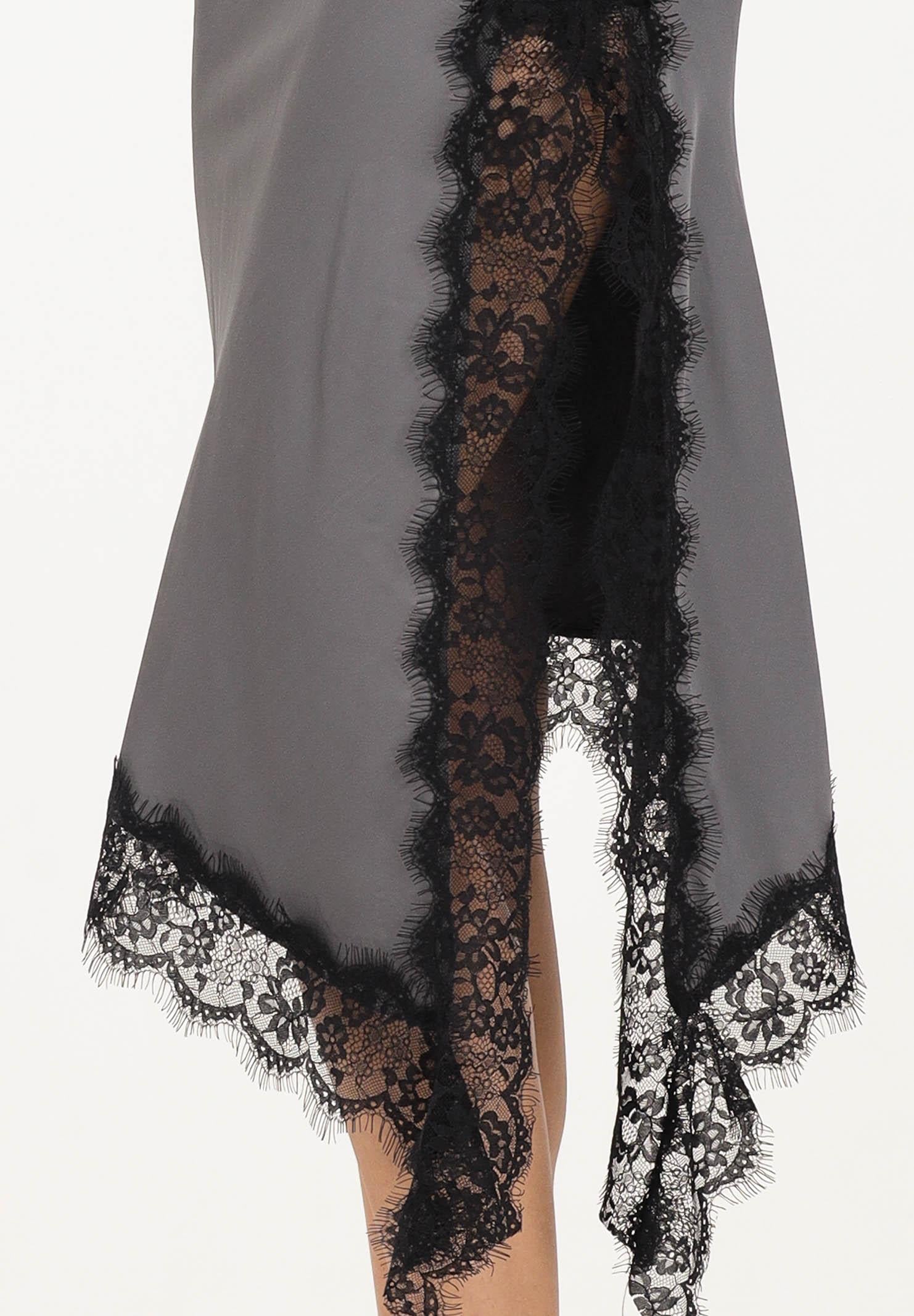 VICOLO Gonna midi grigia da donna con profilo in pizzo nero TF0995 NE VICOLO