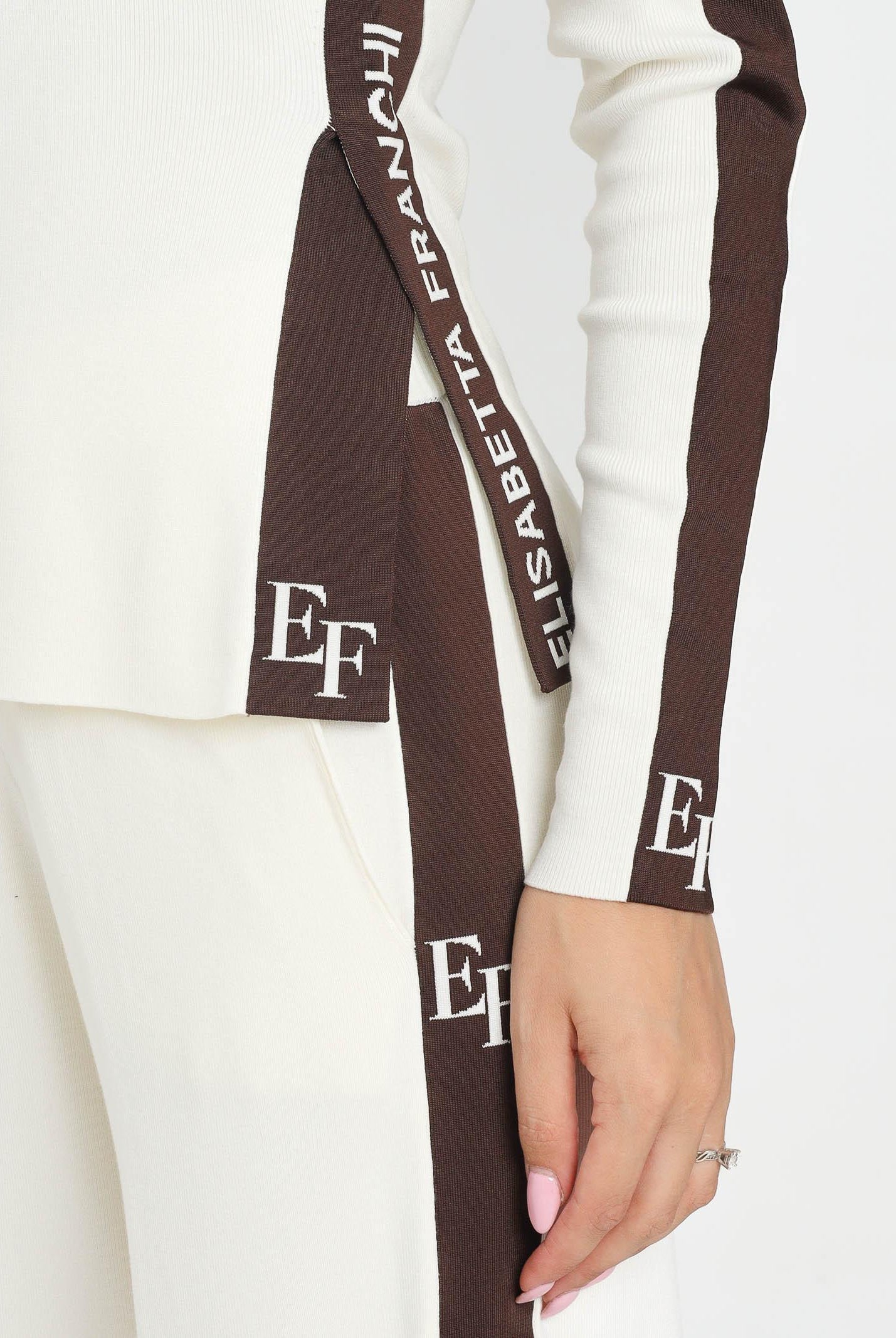 ELISABETTA FRANCHI Maglia a manica lunga panna da donna con bande lucide MK03S56E2 EG2 ELISABETTA FRANCHI
