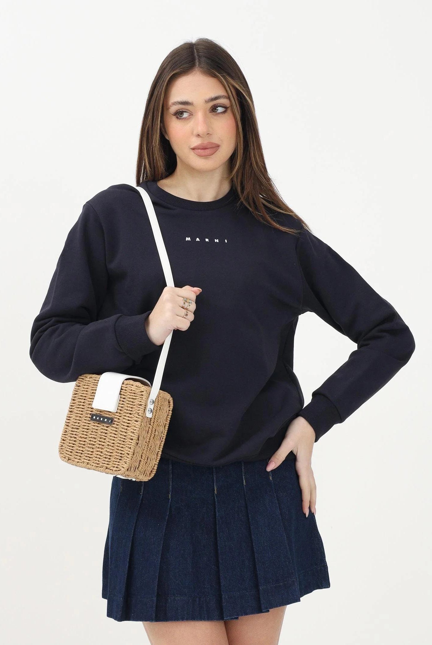 MARNI Felpa girocollo blu navy per donna, ragazzi e bambini con logo "MARNI" M01408M00V0 0M803 MARNI