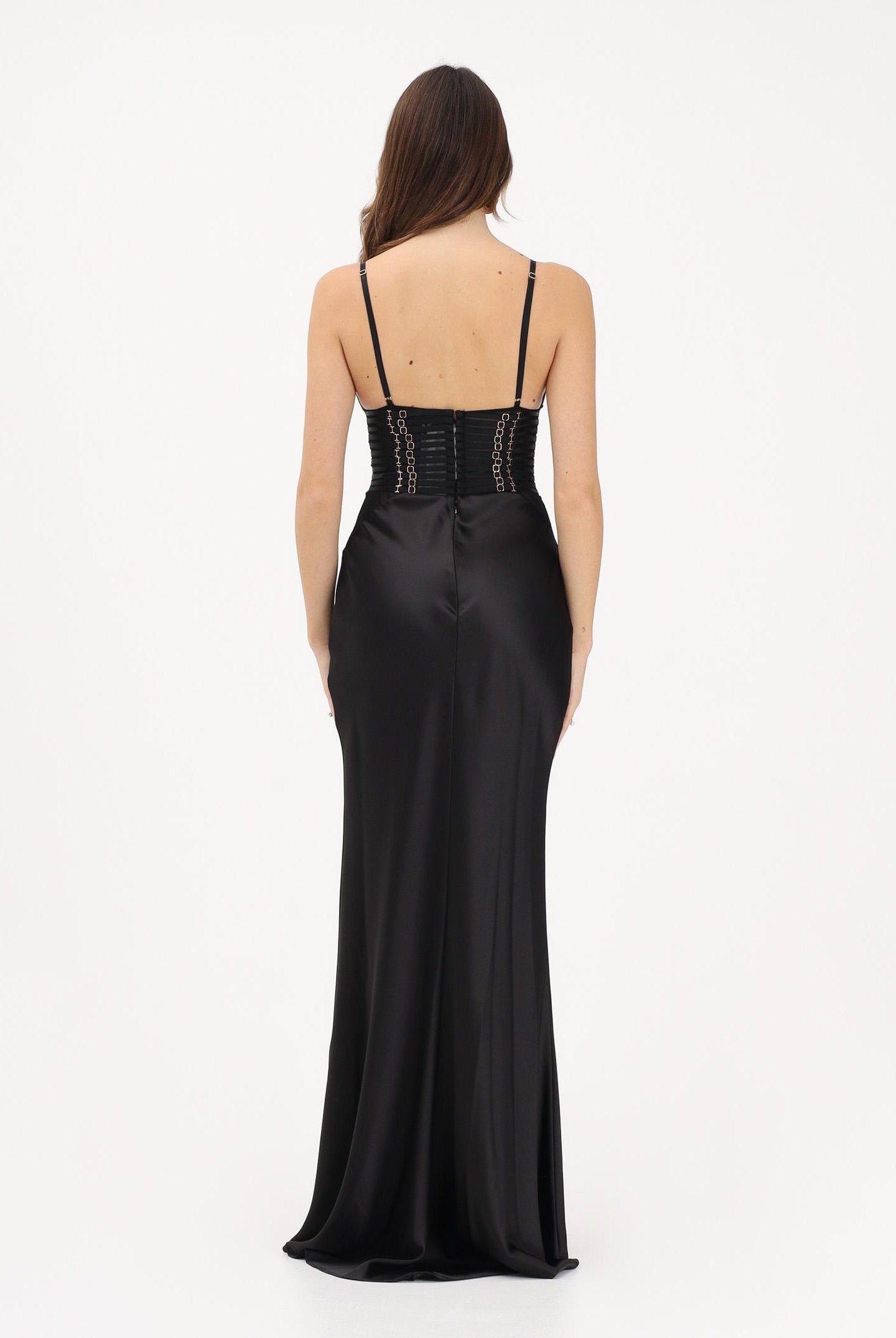 ELISABETTA FRANCHI Abito lungo nero da donna in raso ABR5362E2 110 ELISABETTA FRANCHI