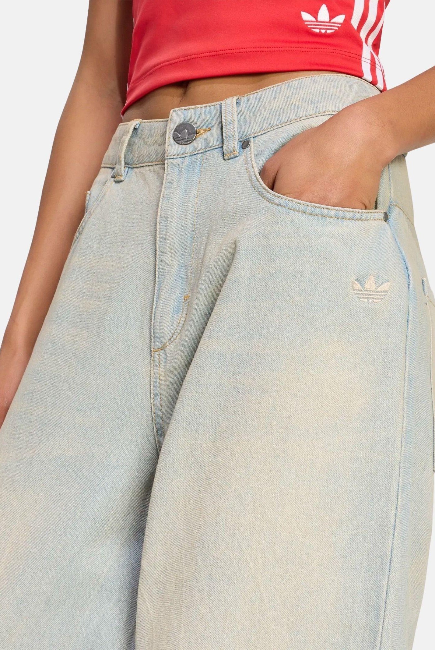 ADIDAS ORIGINALS jeans Vintage Wide Leg Jeans Light Denimf azzurro chiaro e bianco da donna KW4517 . ADIDAS ORIGINALS