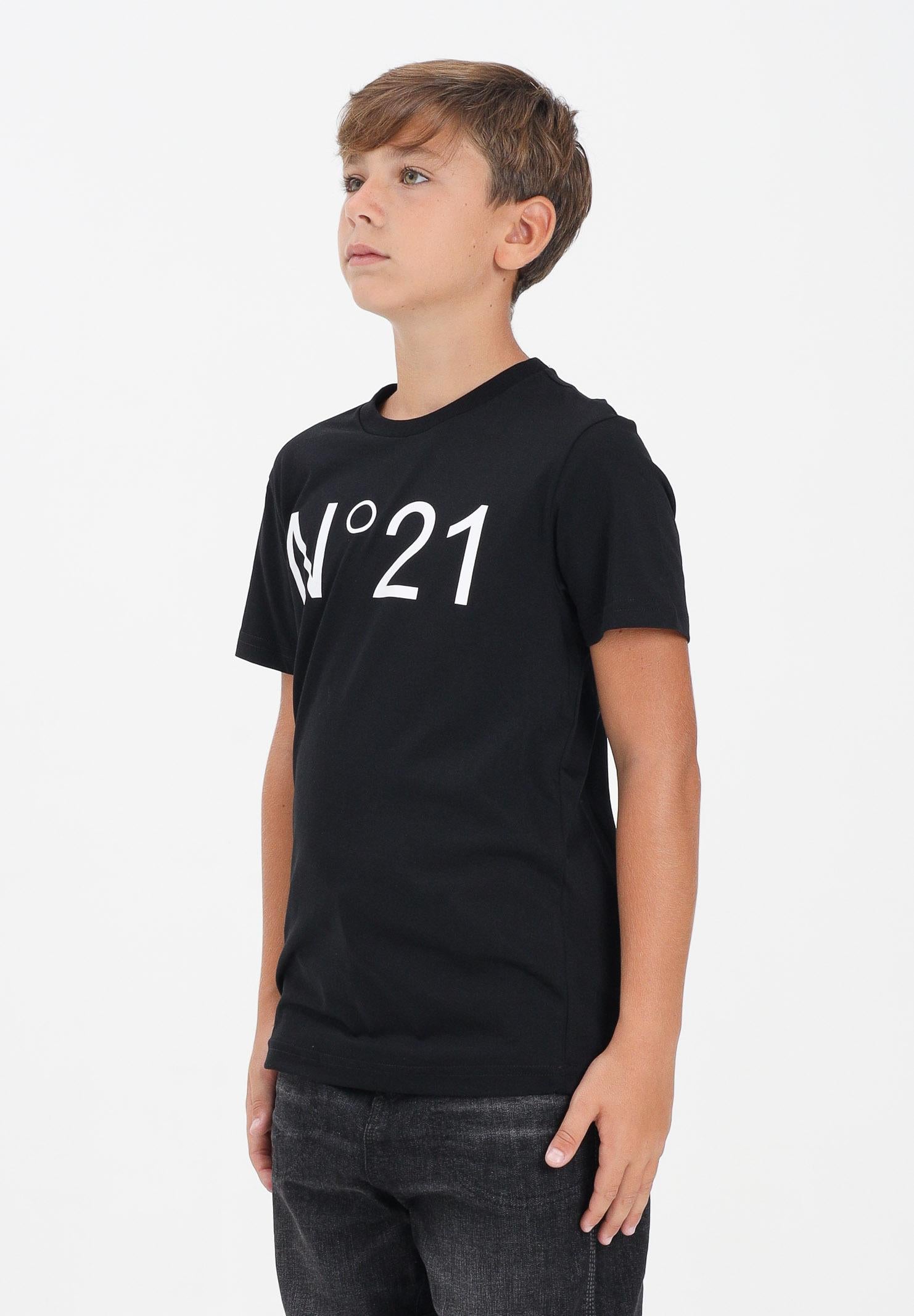 N21 T-shirt a manica corta nera per donna, ragazzi e bambini con stampa logo N21173N0153 0N900 N21