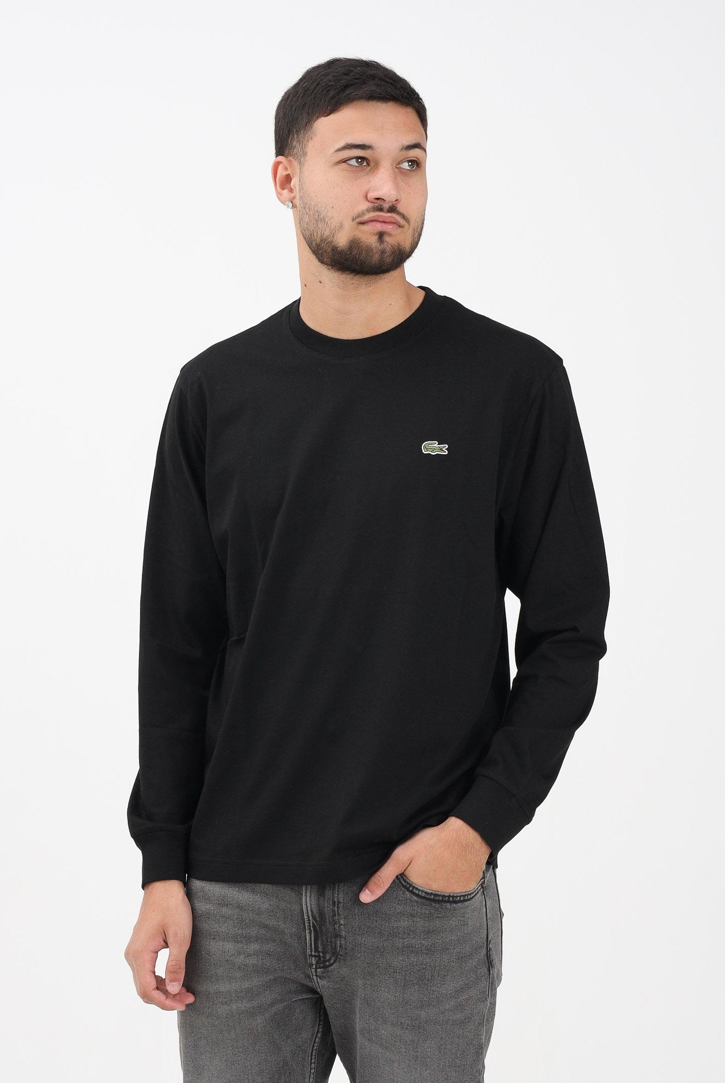 LACOSTE T-shirt a manica lunga nera da uomo con logo TH7307 031 LACOSTE
