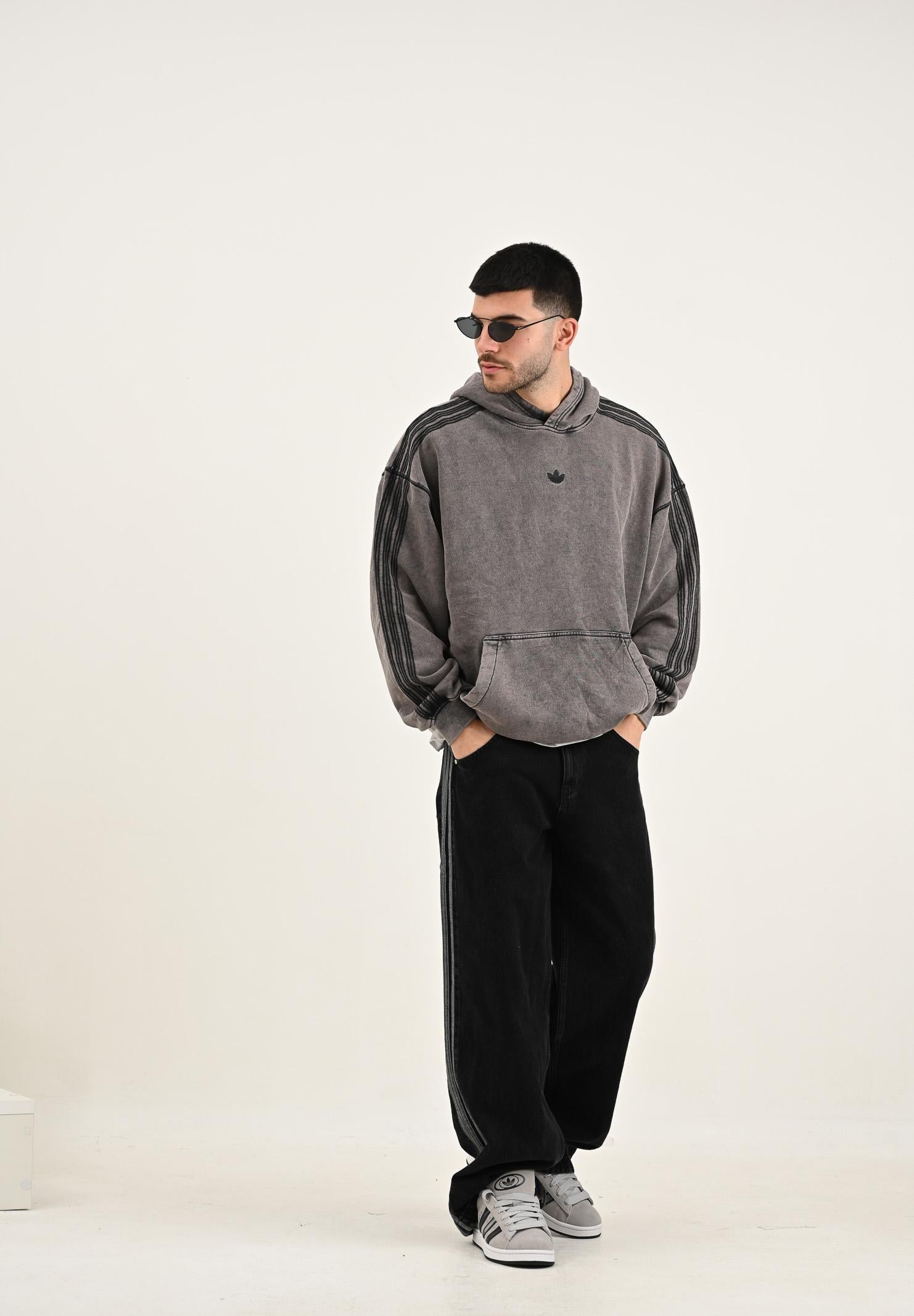 ADIDAS ORIGINALS Felpa con cappuccio Premium Essentials Retro Washed grigia da uomo JD0245 . ADIDAS ORIGINALS