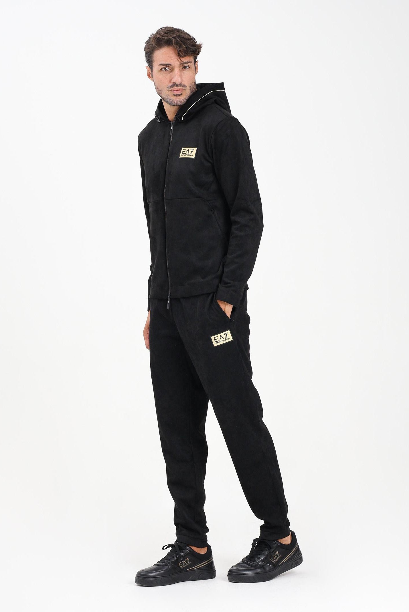 EA7 Pantalone sportivo nero da uomo in tessuto effetto scamosciato 7M000676AF16718 UC001 EA7