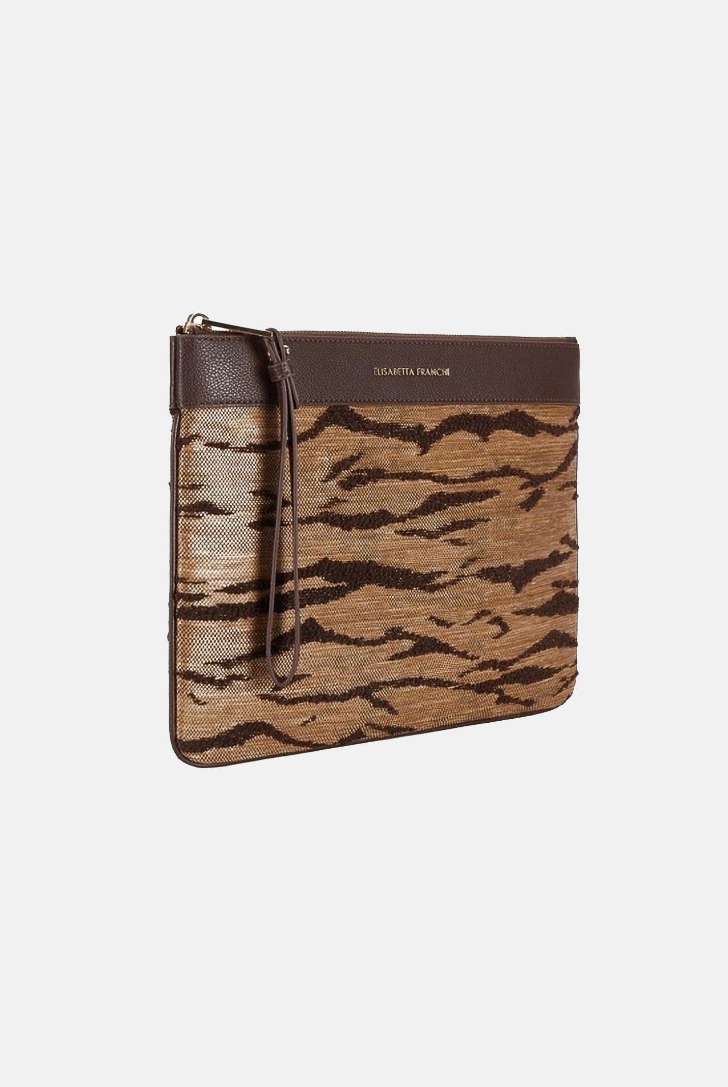 ELISABETTA FRANCHI Pochette marrone e cammello da donna con stampa tigre BS12A62E2 470 ELISABETTA FRANCHI