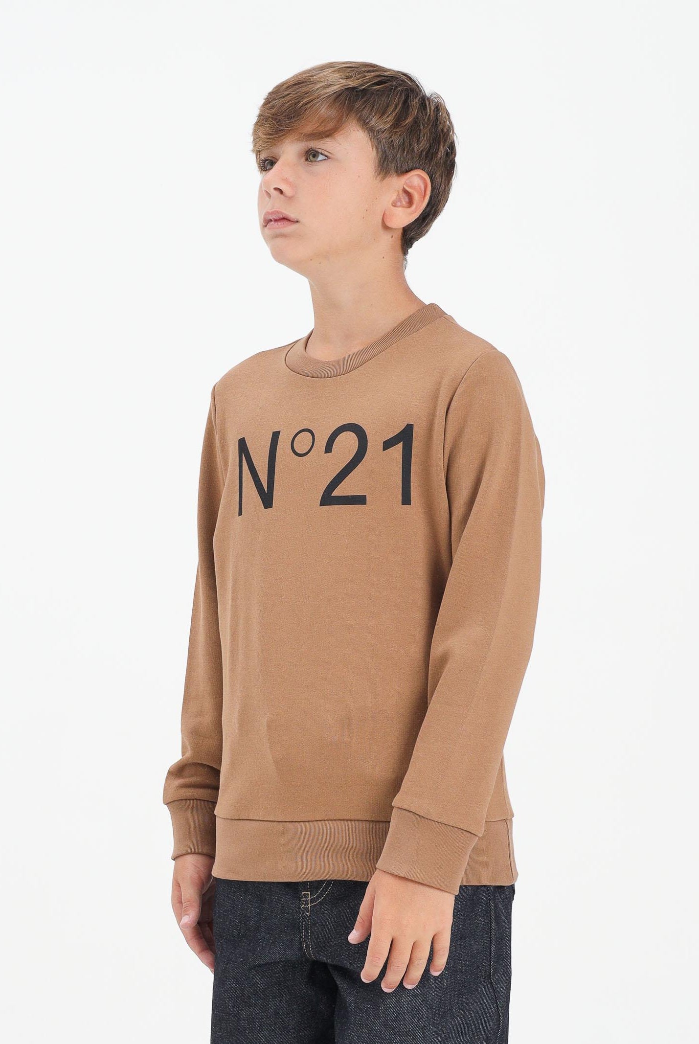 N21 Felpa girocollo cammello per donna, ragazzi e bambini con logo a contrasto N21588N0154 0N720 N21