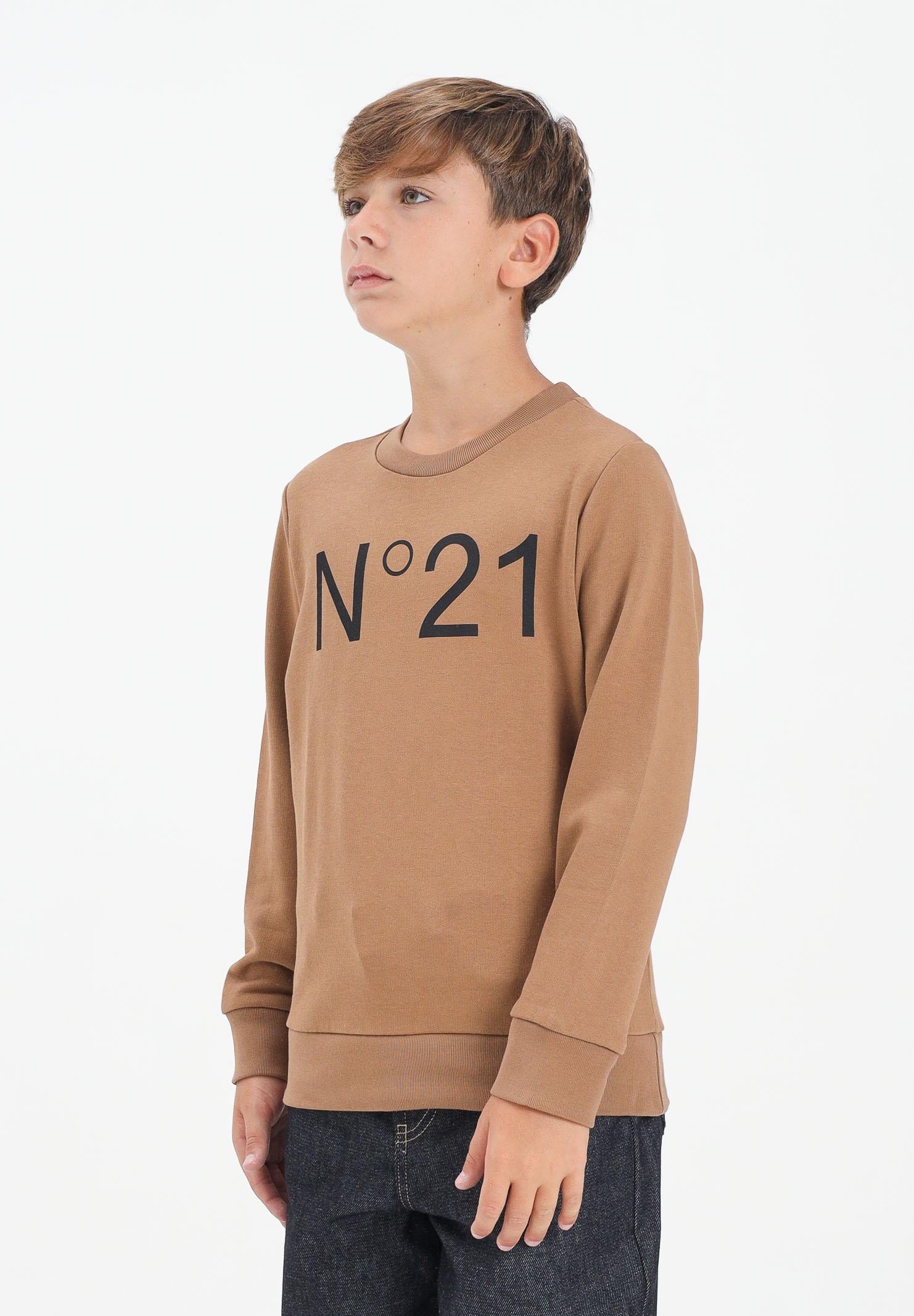 N21 Felpa girocollo cammello per donna, ragazzi e bambini con logo a contrasto N21588N0154 0N720 N21