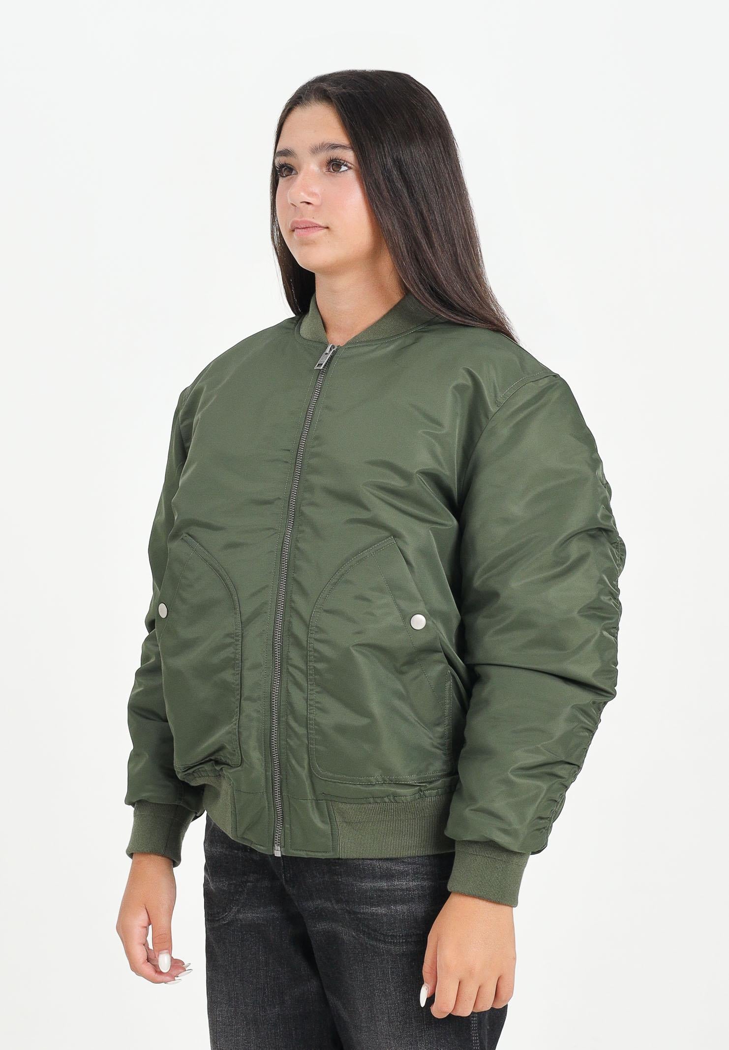 DIESEL Bomber verde militare per donna, ragazzi e bambini con maxi logo Oval Diesel J023980KAUX K513 DIESEL