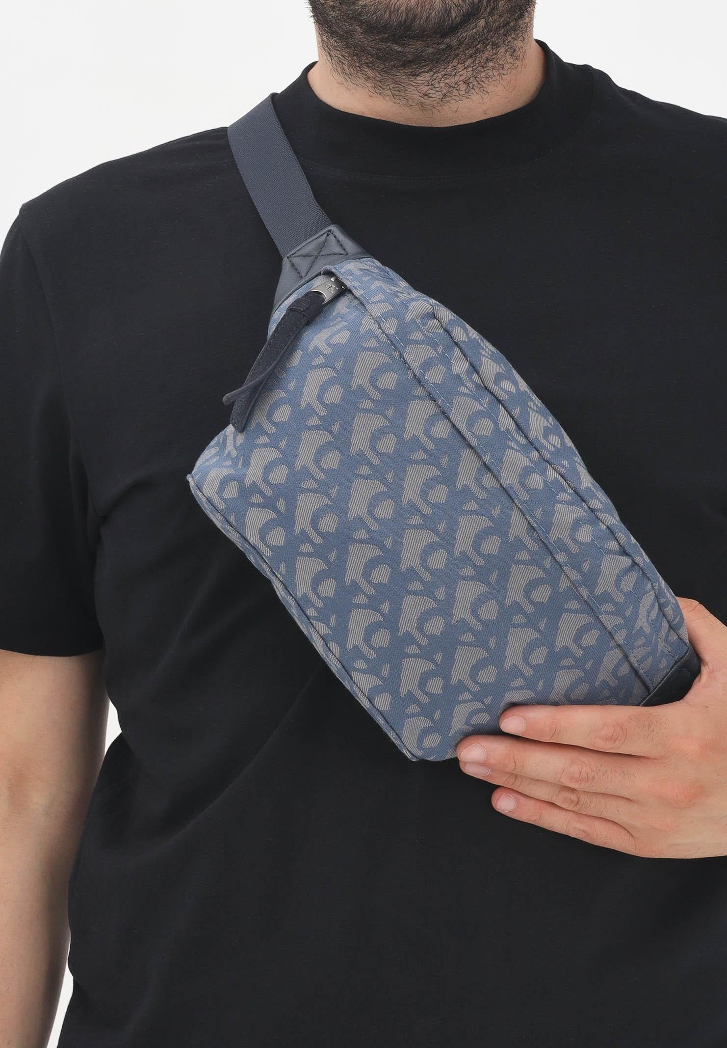 CALVIN KLEIN Marsupio blu da uomo in tessuto jacquard con logo LV04G3177G K6B CALVIN KLEIN