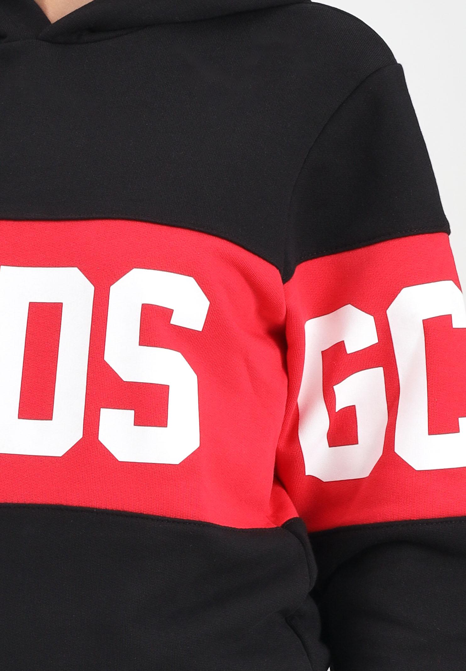 GCDS Felpa con cappuccio nera per donna, ragazze e bambini rifinita da stampa logo B2JU1926BA2 99 GCDS