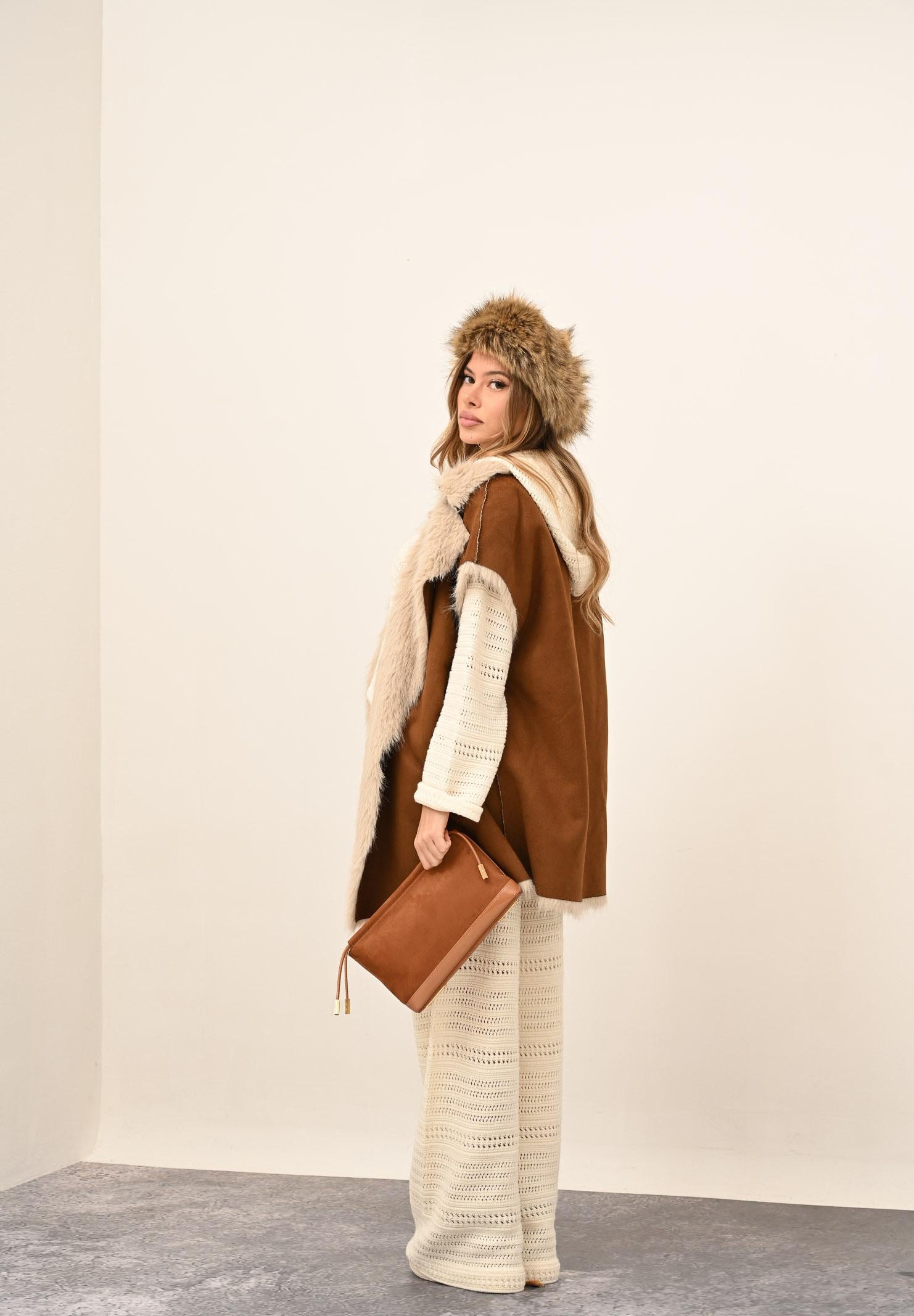 MEHRAN Pelliccia smanicata reversibile beige da donna 25235BRWBIS BRWBIS MEHRAN