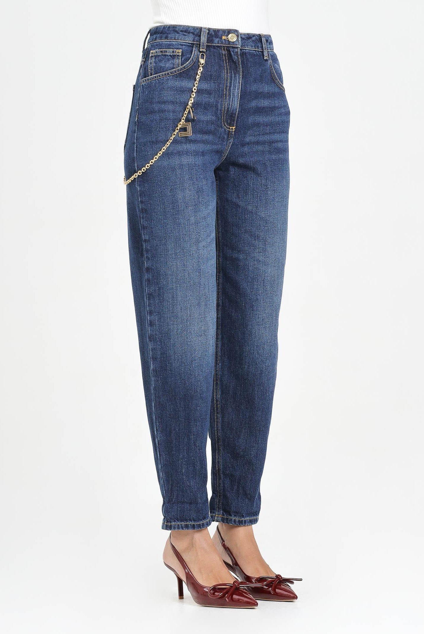ELISABETTA FRANCHI Jeans in denim blu da donna con catena gioiello PJ14D56E2 104 ELISABETTA FRANCHI
