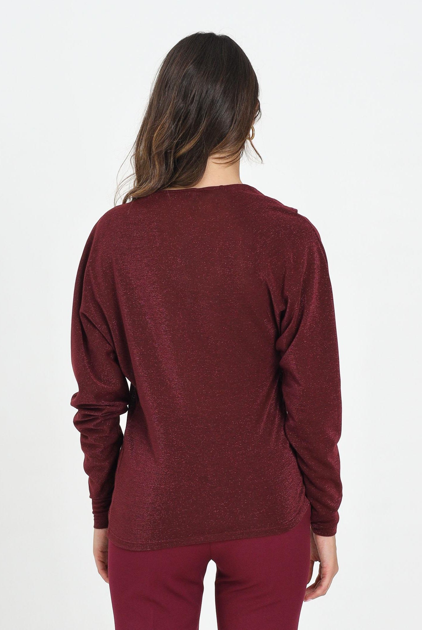 SIMONA CORSELLINI Maglia a manica lunga in tessuto lurex bordeaux da donna con anello metallico A25CPMG00701-C00137 V0741 SIMONA CORSELLINI