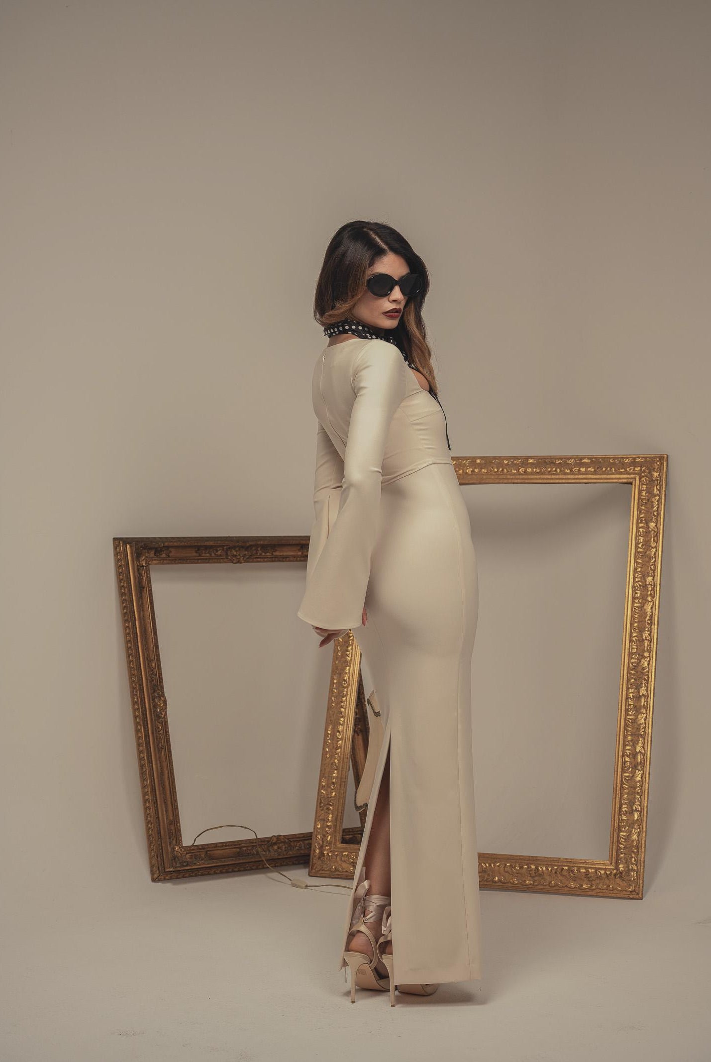 SANTAS Abito lungo LUMIÈRE panna da donna con manica svasata PV2601 PA SANTAS