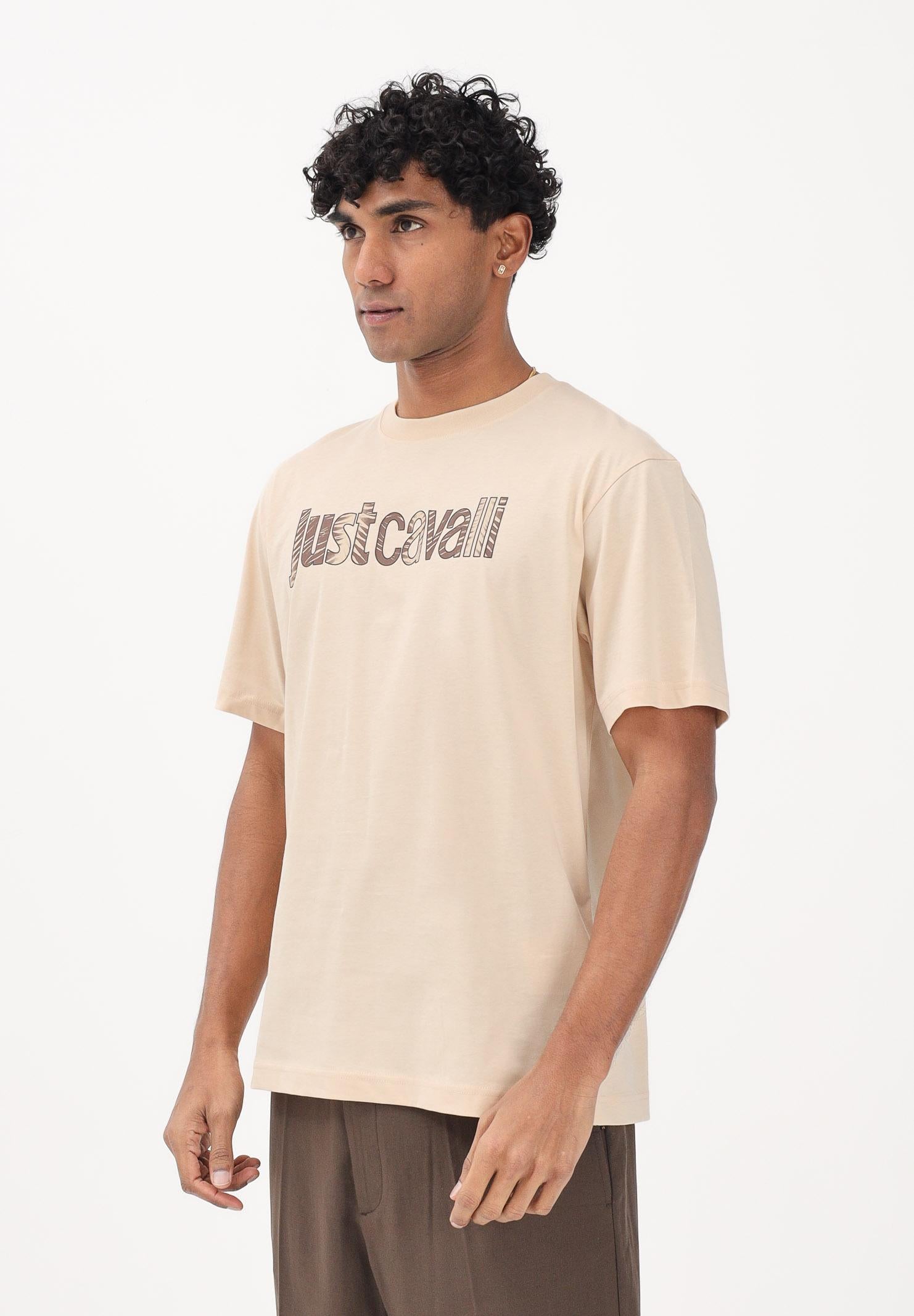 JUST CAVALLI T-shirt a manica corta beige da uomo con logo 80OAHT03CJ500 774 JUST CAVALLI