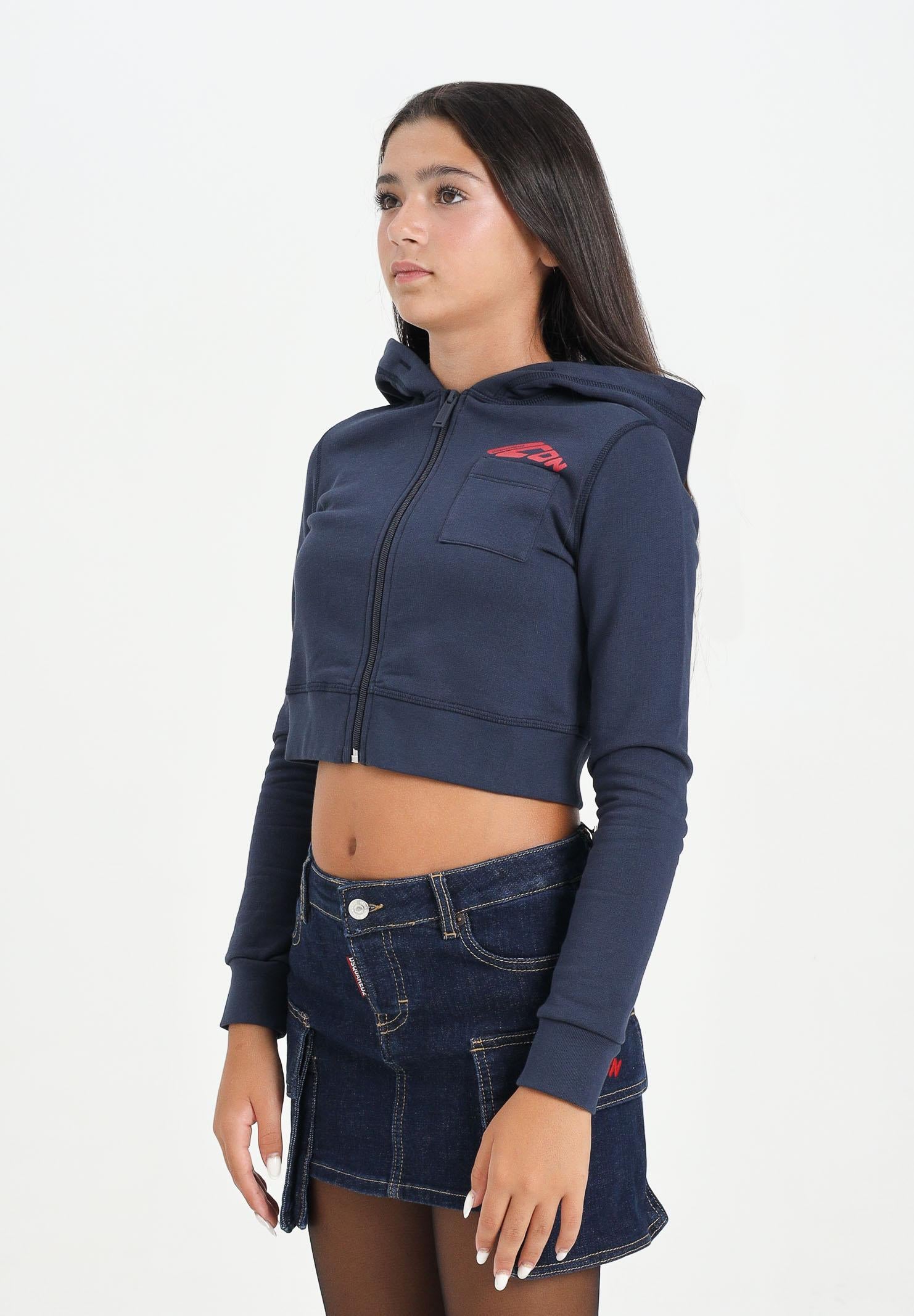 DSQUARED2 Felpa con zip blu per donna, ragazze e bambine rifinita da stampa ICON DQ3136D00ZF DQ883 DSQUARED2