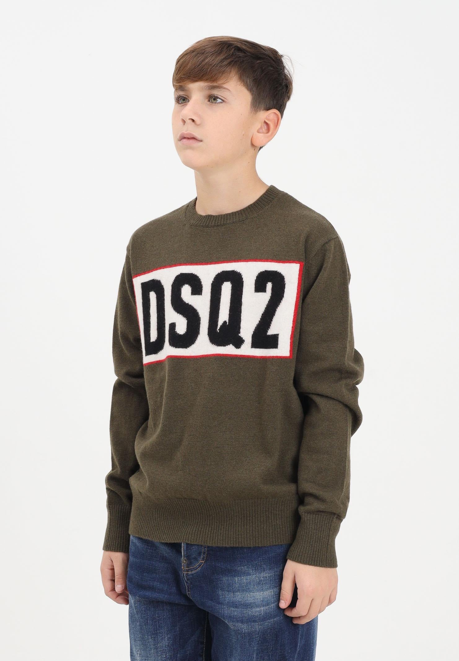 DSQUARED2 Maglioncino girocollo verde oliva per donna, ragazzi e bambini con logo DSQ2 DQ3071D0AFF DQ518 DSQUARED2