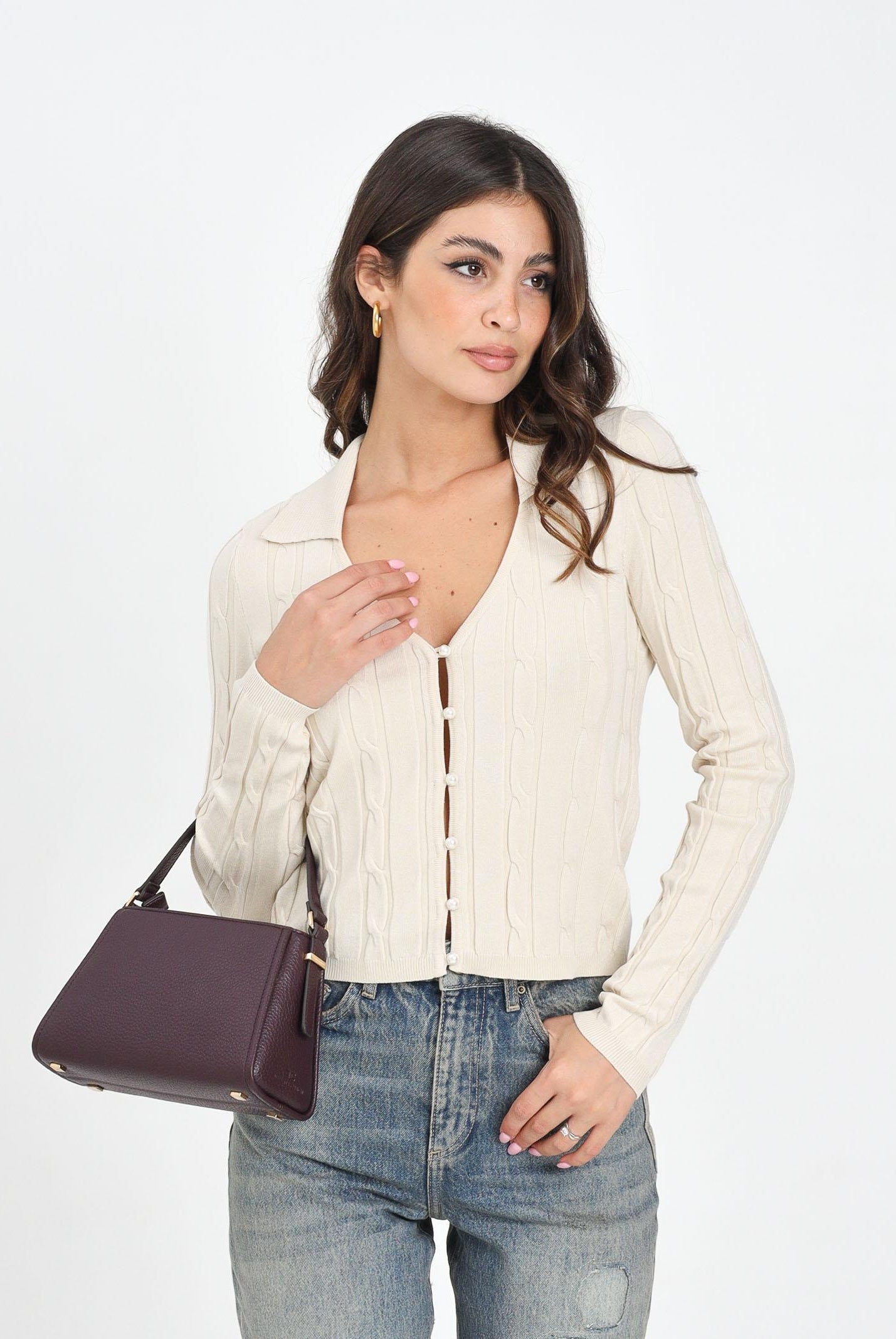 ONLY Cardigan panna da donna con bottoni perla 15352102 Birch ONLY