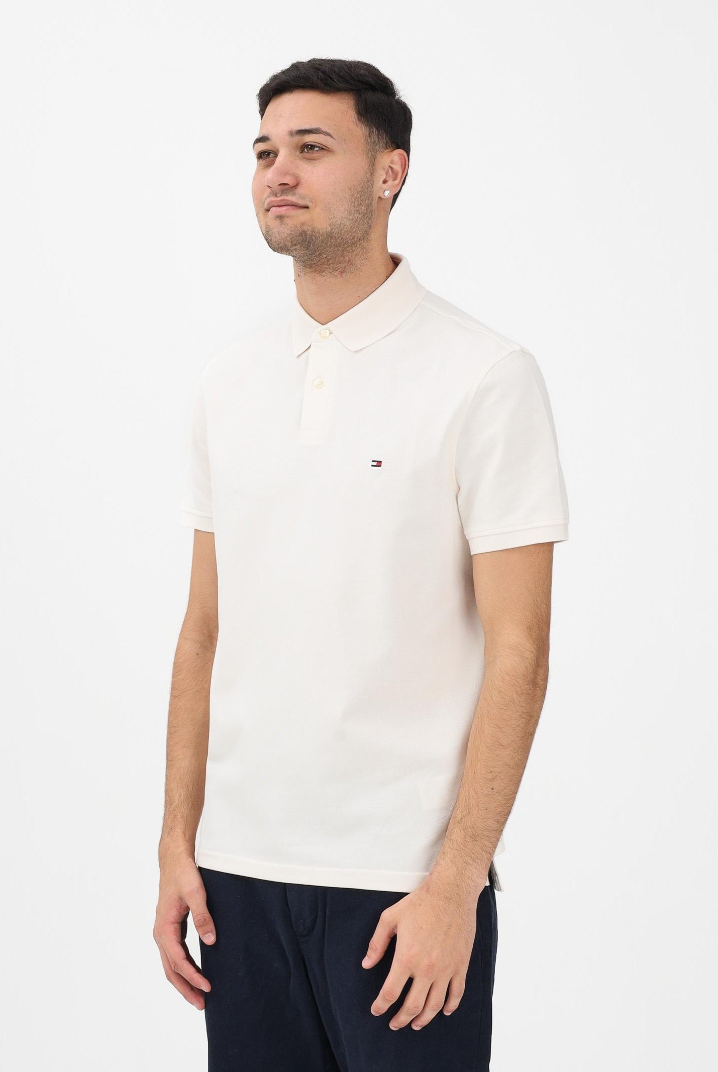 TOMMY HILFIGER Polo a manica corta panna da uomo con logo MW0MW17770 Z00 TOMMY HILFIGER