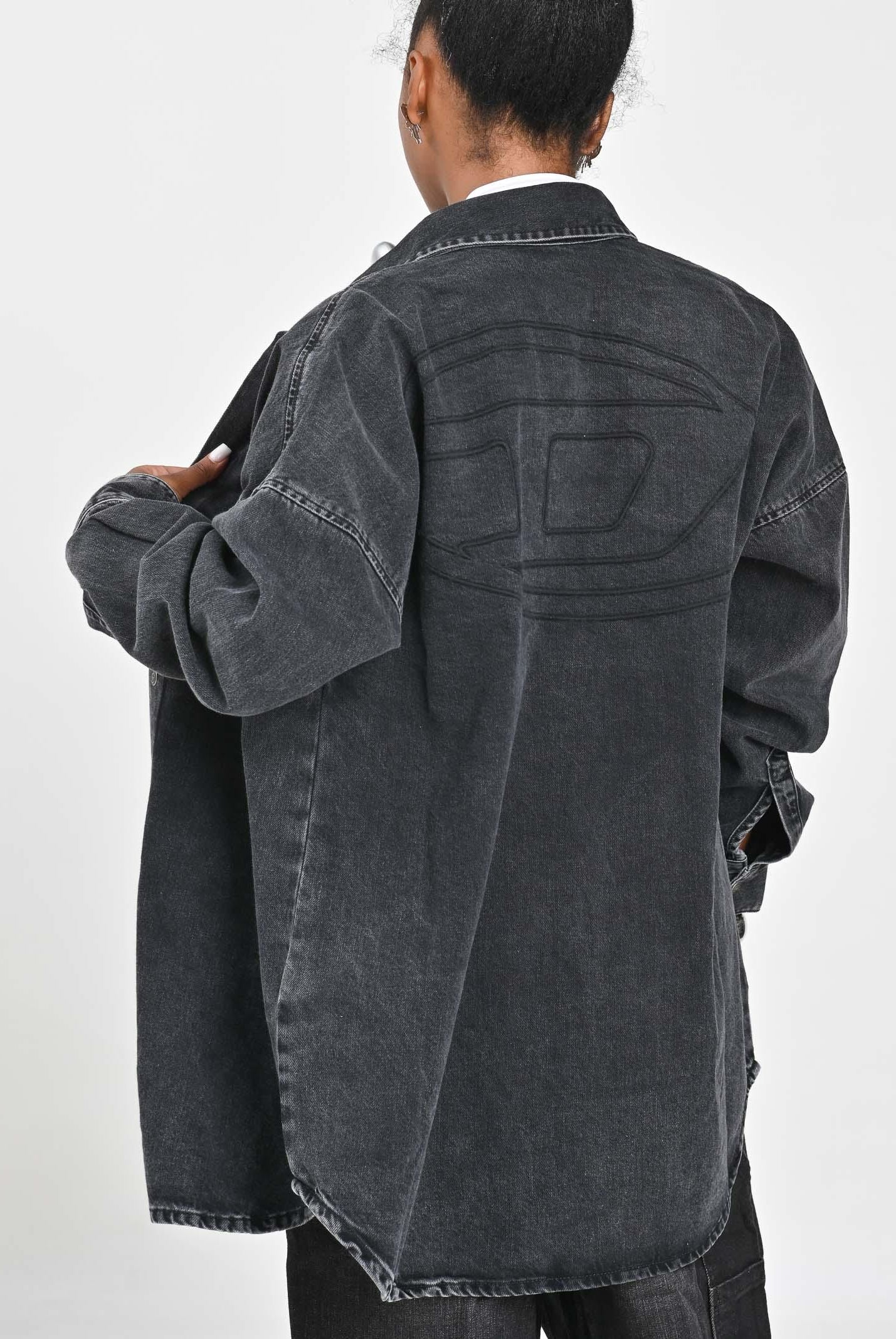 DIESEL Camicia a manica lunga in denim nero per donna, ragazzi e bambini con maxi logo Oval D J02307KXBPT K02 DIESEL