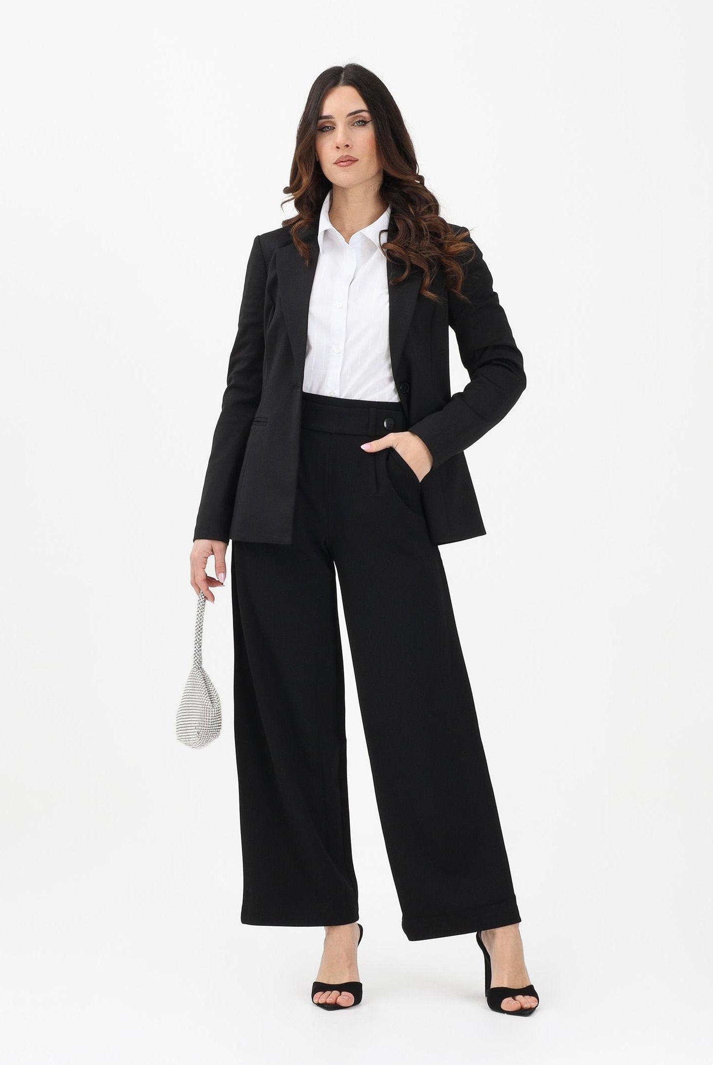 JDY Pantalone nero da donna a vita alta 15208430 BL JDY