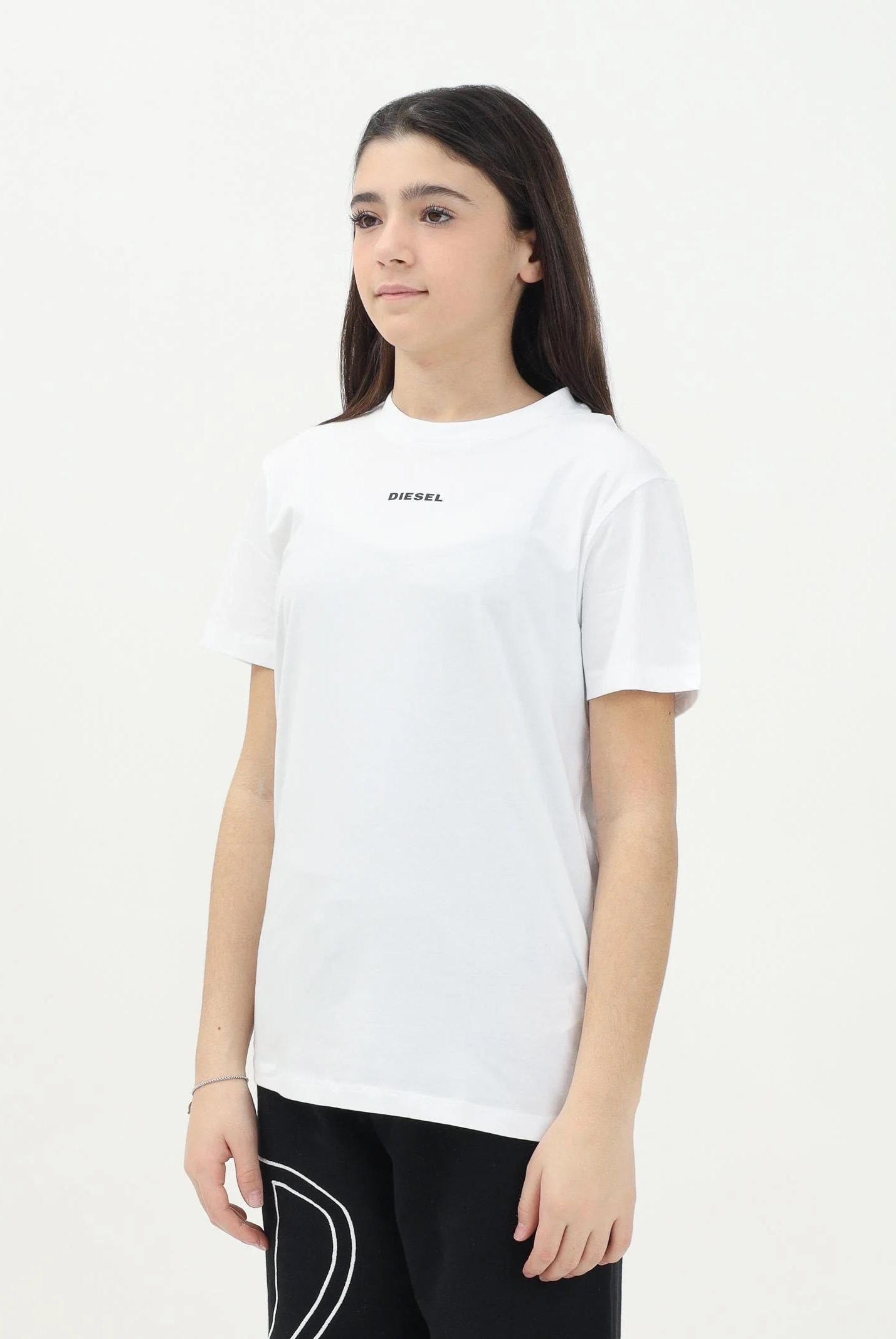 DIESEL T-shirt a manica corta bianca per donna, ragazzi e bambini con logo Diesel J02078KYATR K100 DIESEL