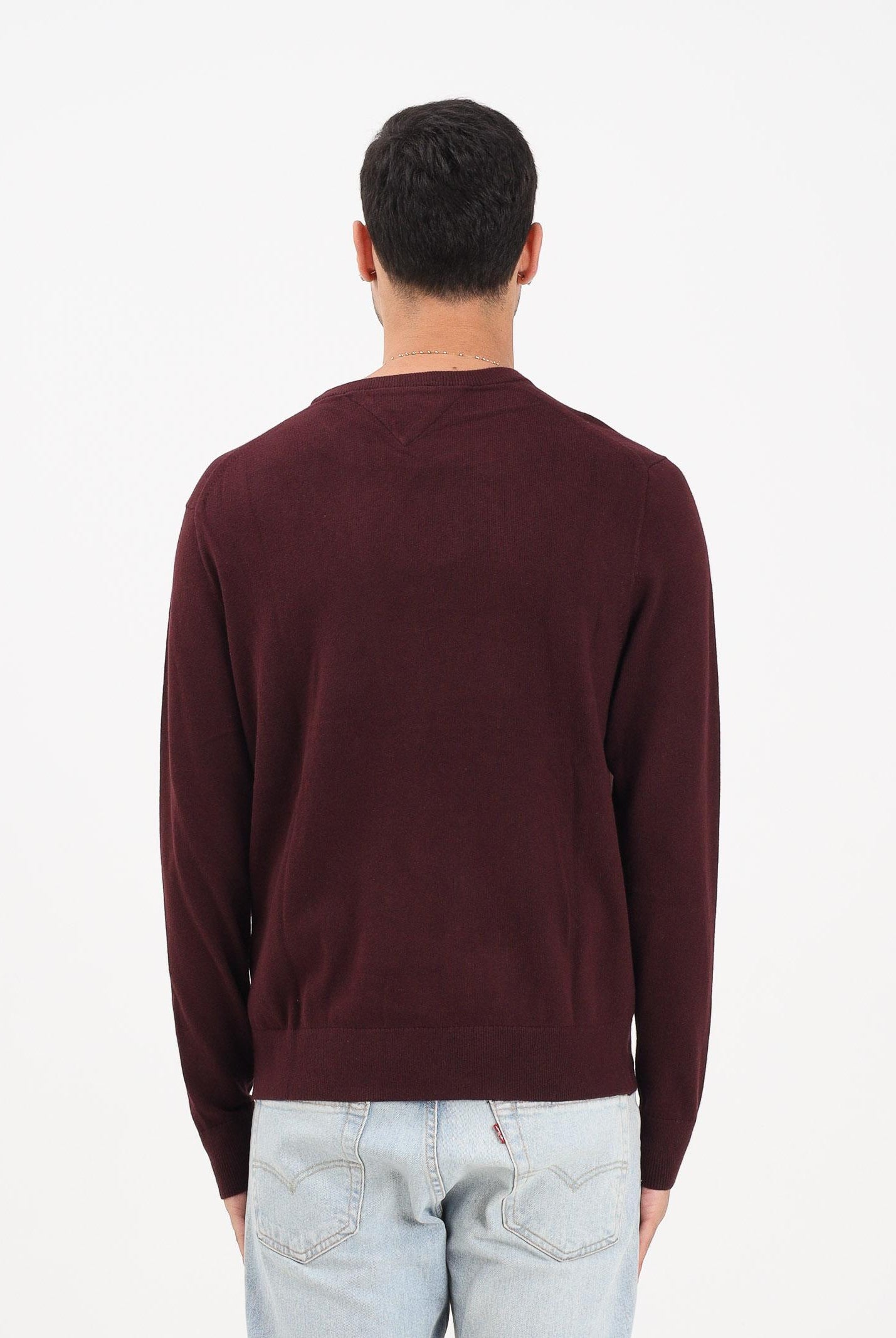 TOMMY HILFIGHER Maglioncino girocollo bordeaux da uomo con ricamo bandierina Tommy Hilfigher MW0MW28046XIH TOMMY HILFIGER