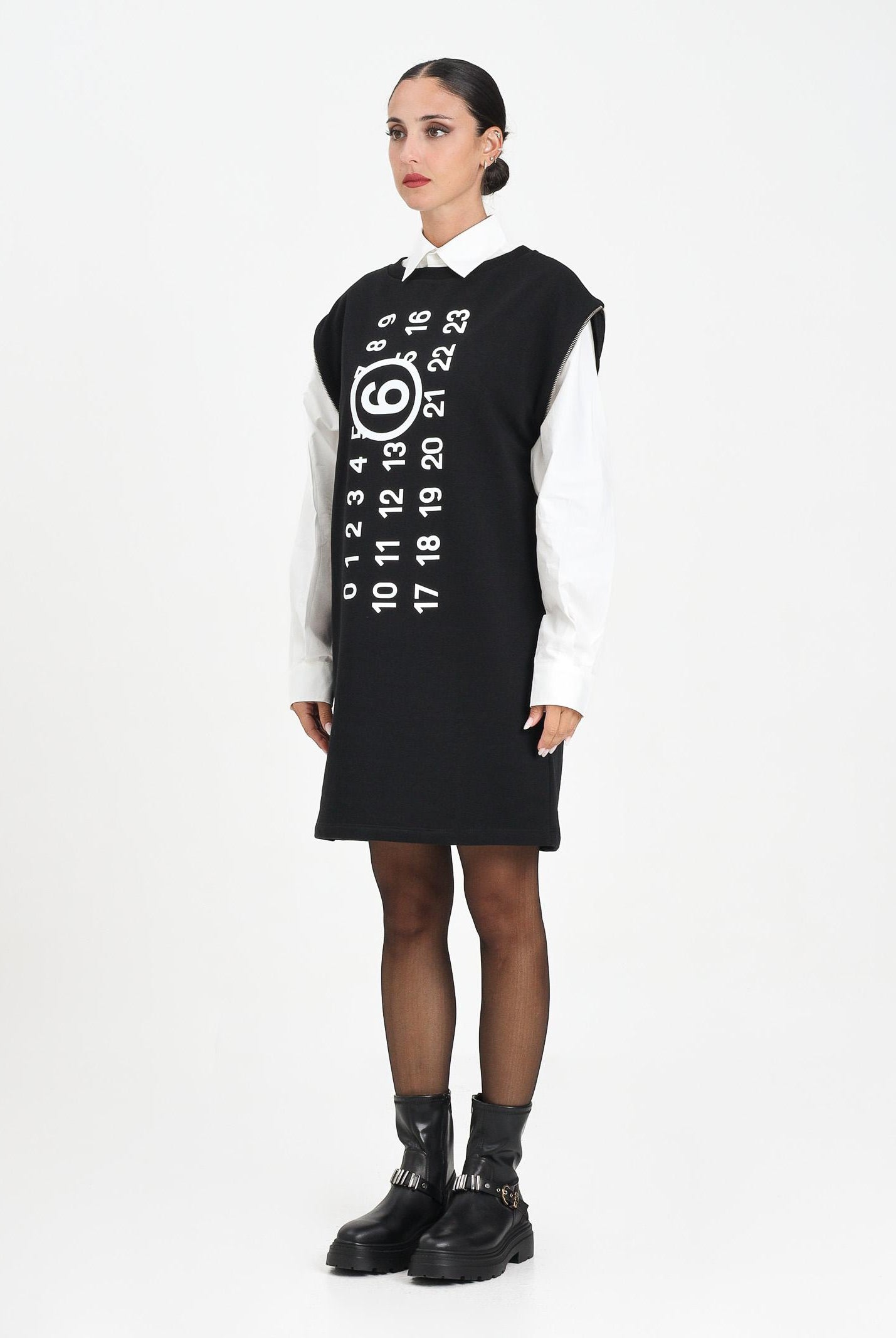 MAISON MARGIELA Abito corto nero per donna e ragazze con maxi logo M60850MM02X M6900 MAISON MARGIELA