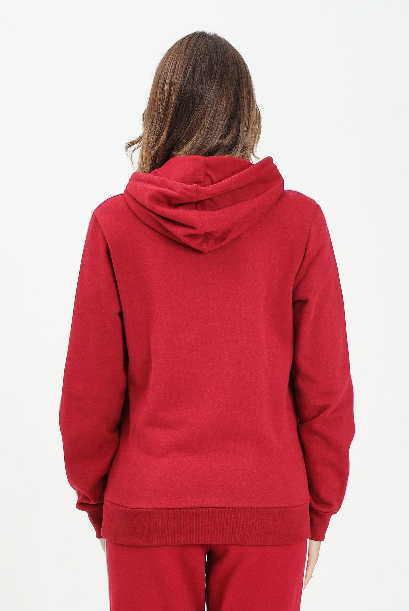 LACOSTE Felpa con cappuccio bordeaux per uomo e donna rifinita da righe logate SH9808 476 LACOSTE