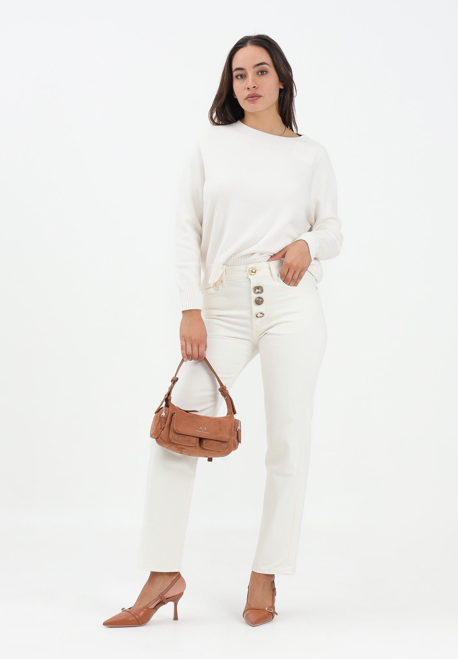 VICOLO Jeans Zoe in denim bianco da donna con bottoni gioiello DF5056 FU031 VICOLO