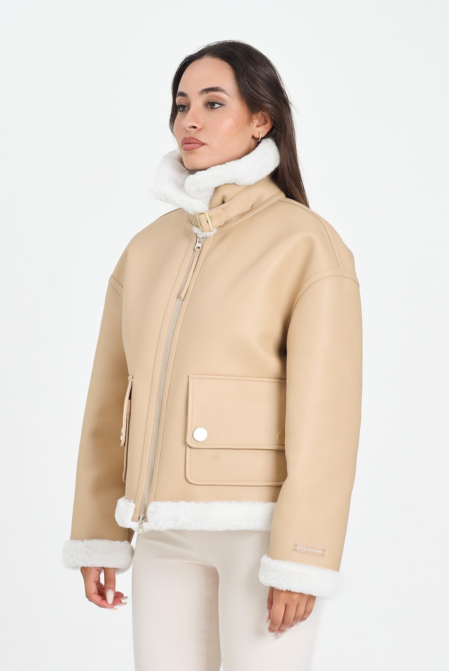 ARMANI EXCHANGE Montone beige da donna con interno e profili in eco-pelliccia XW000713AF16389 U1051 ARMANI EXCHANGE