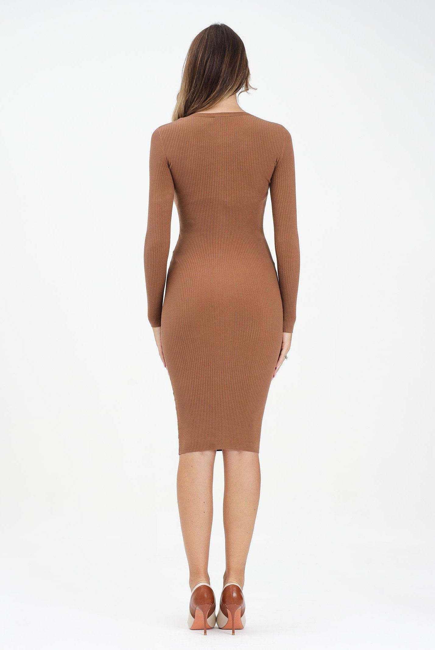 ELISABETTA FRANCHI Abito midi cammello da donna con taschino AM10B56E2 EC1 ELISABETTA FRANCHI