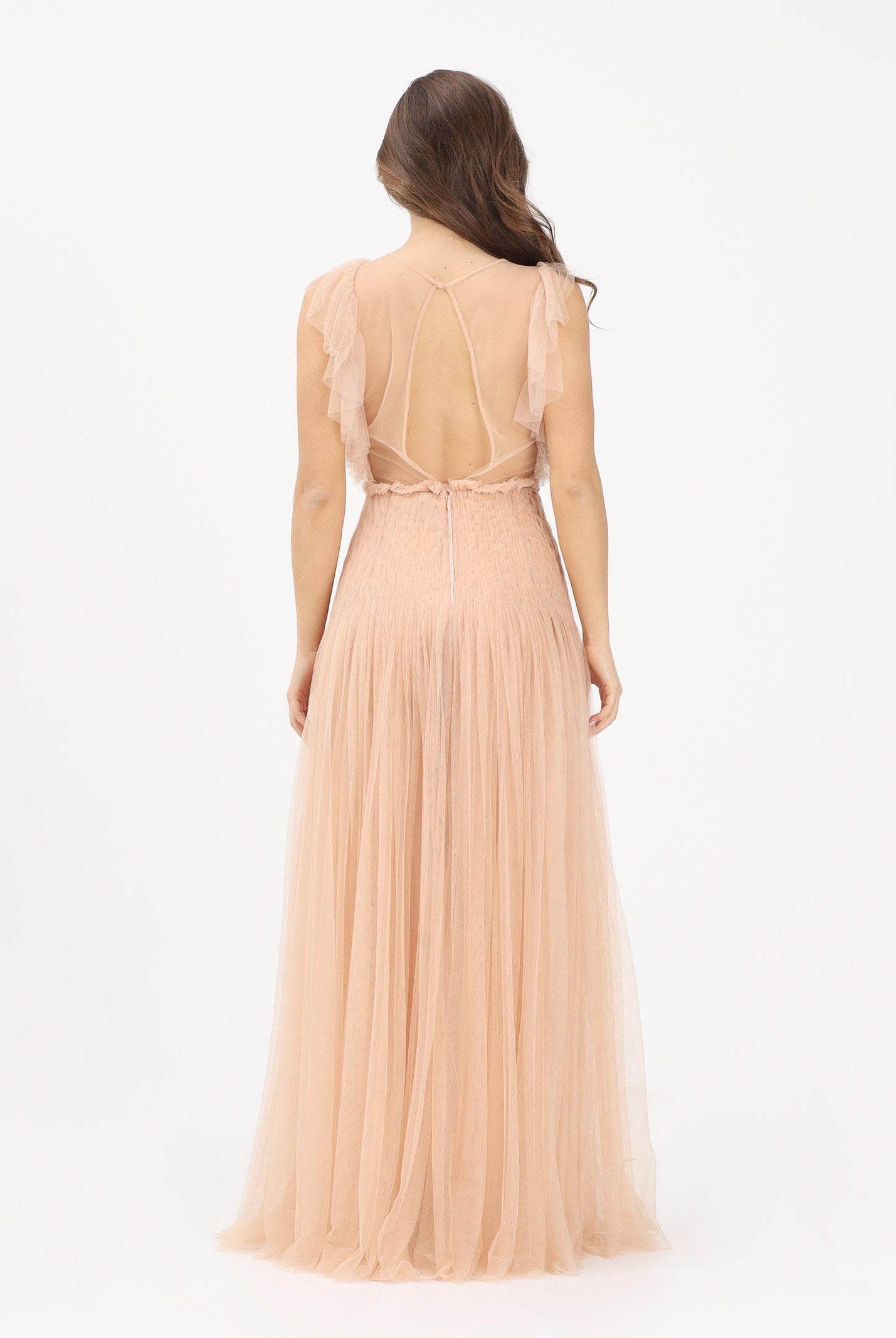ELISABETTA FRANCHI Abito lungo nude da donna in tulle AR80J62E2 EA1 ELISABETTA FRANCHI
