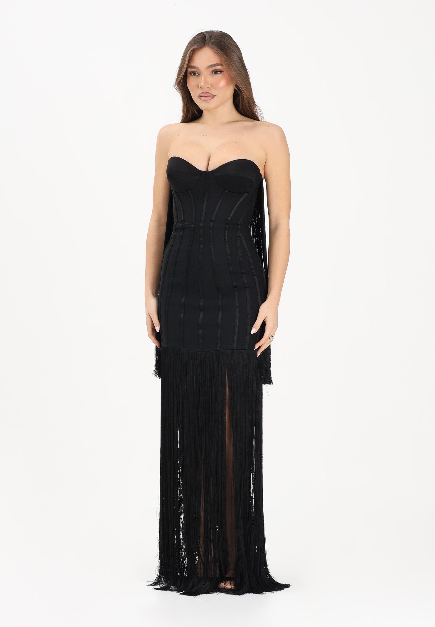 ELISABETTA FRANCHI Abito lungo nero da donna con frange ABR3762E2 110 ELISABETTA FRANCHI