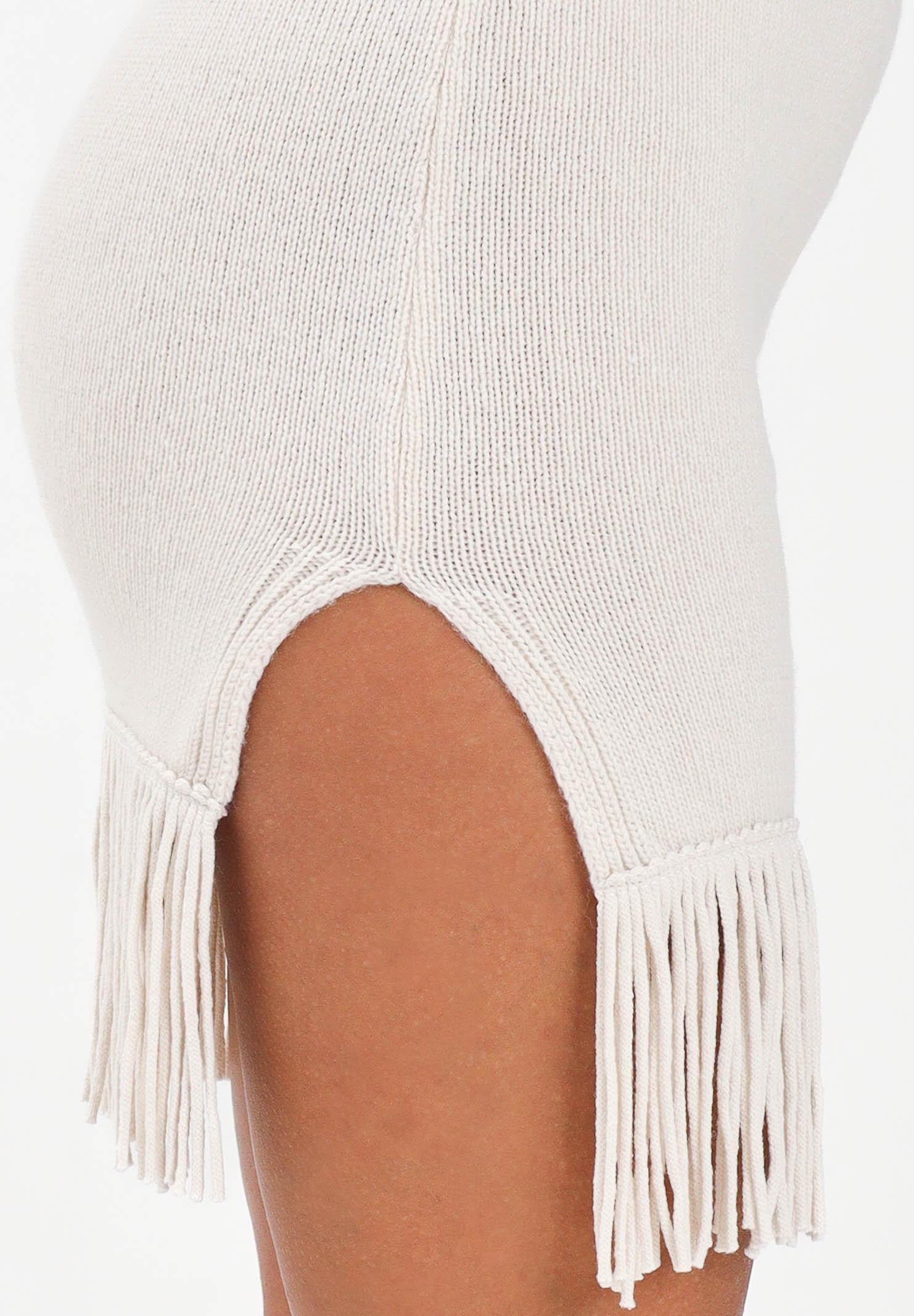 AKEP Gonna corta panna da donna con frange e spacco GOKD11015 V1 AKEP