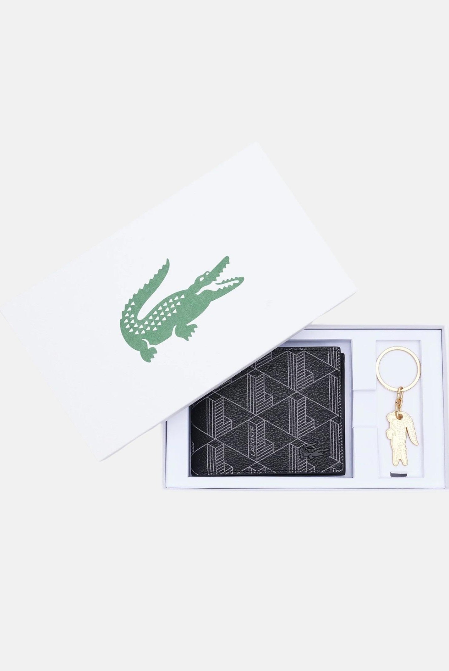 LACOSTE un portafoglio compatto monogram e un portachiavi in metallo uomo NH4801 H45 LACOSTE