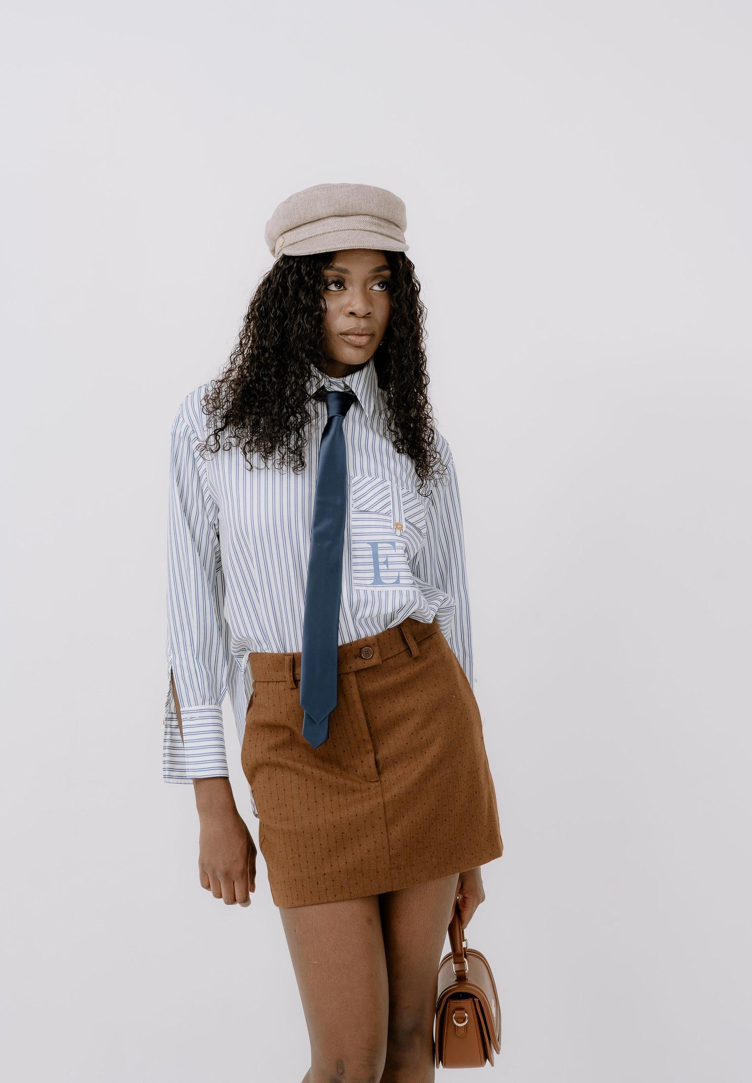 ELISABETTA FRANCHI Camicia a manica lunga da donna realizzata in cotone a righe bianche e blu CA11156E2 068 ELISABETTA FRANCHI