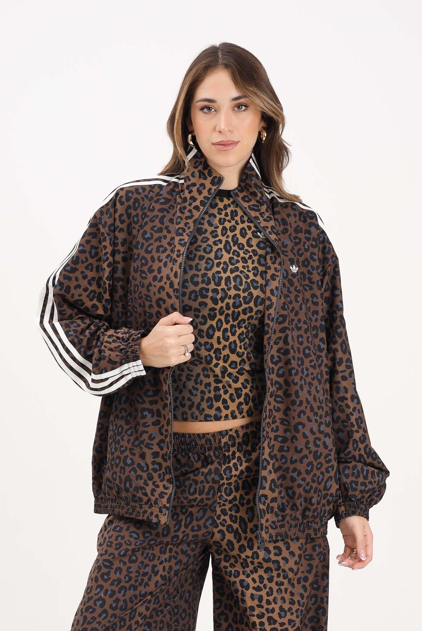 ADIDAS ORIGINALS Giacca a vento Leopard Firebird Oversized beige da donna JW7301 ADIDAS ORIGINALS