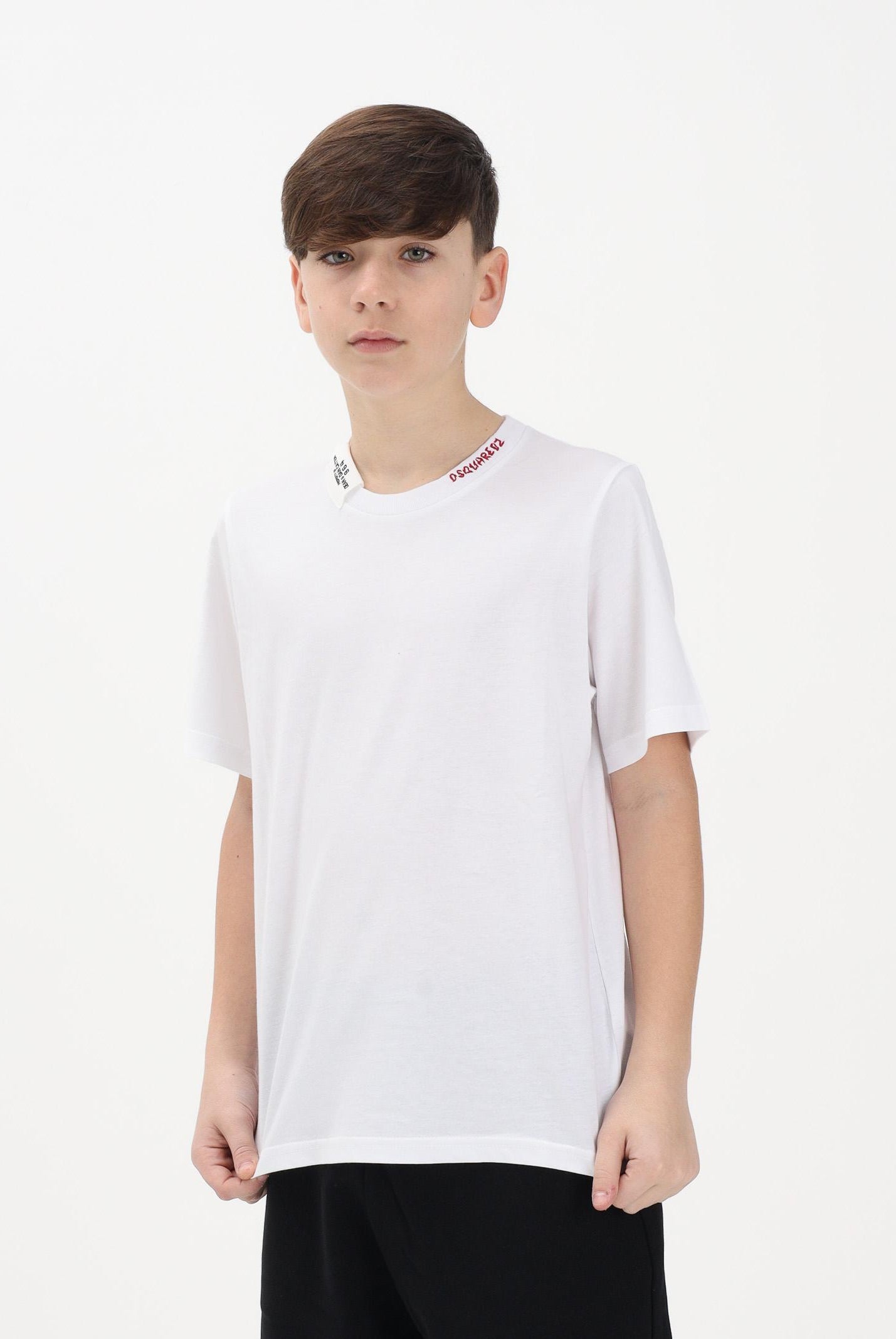 DSQUARED2 T-shirt a manica corta bianca per donna, ragazzi e bambini con logo al collo DQ3161D0AGP DQ100 DSQUARED2