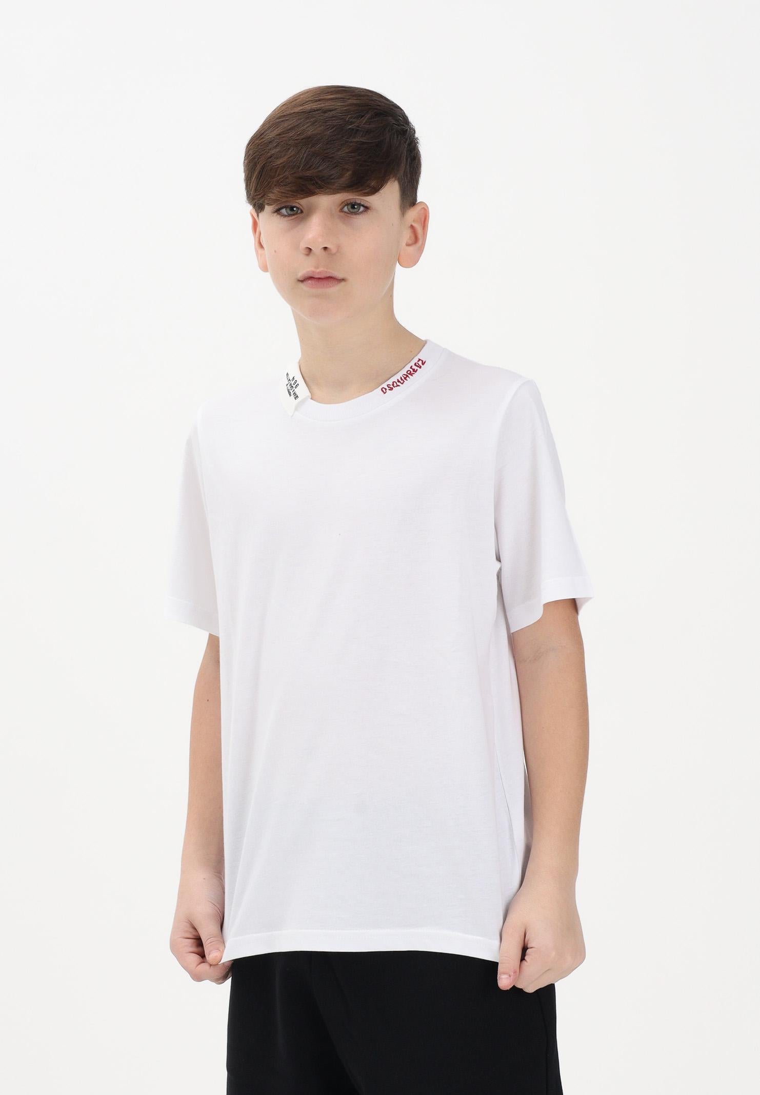 DSQUARED2 T-shirt a manica corta bianca per donna, ragazzi e bambini con logo al collo DQ3161D0AGP DQ100 DSQUARED2