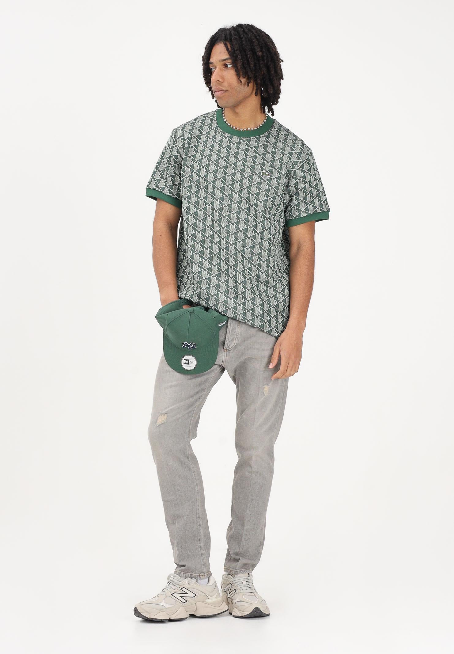 LACOSTE T-shirt a manica corta verde da uomo con monogramma jacquard TH1197 D1R LACOSTE