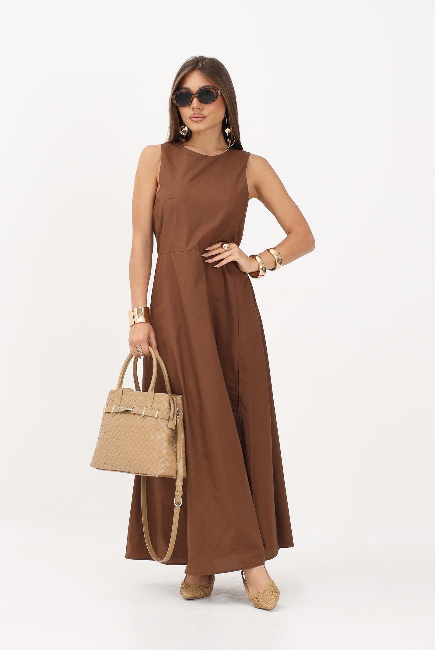 VICOLO abito lungo eleganteTabacco marrone donna. AB1814 TA VICOLO