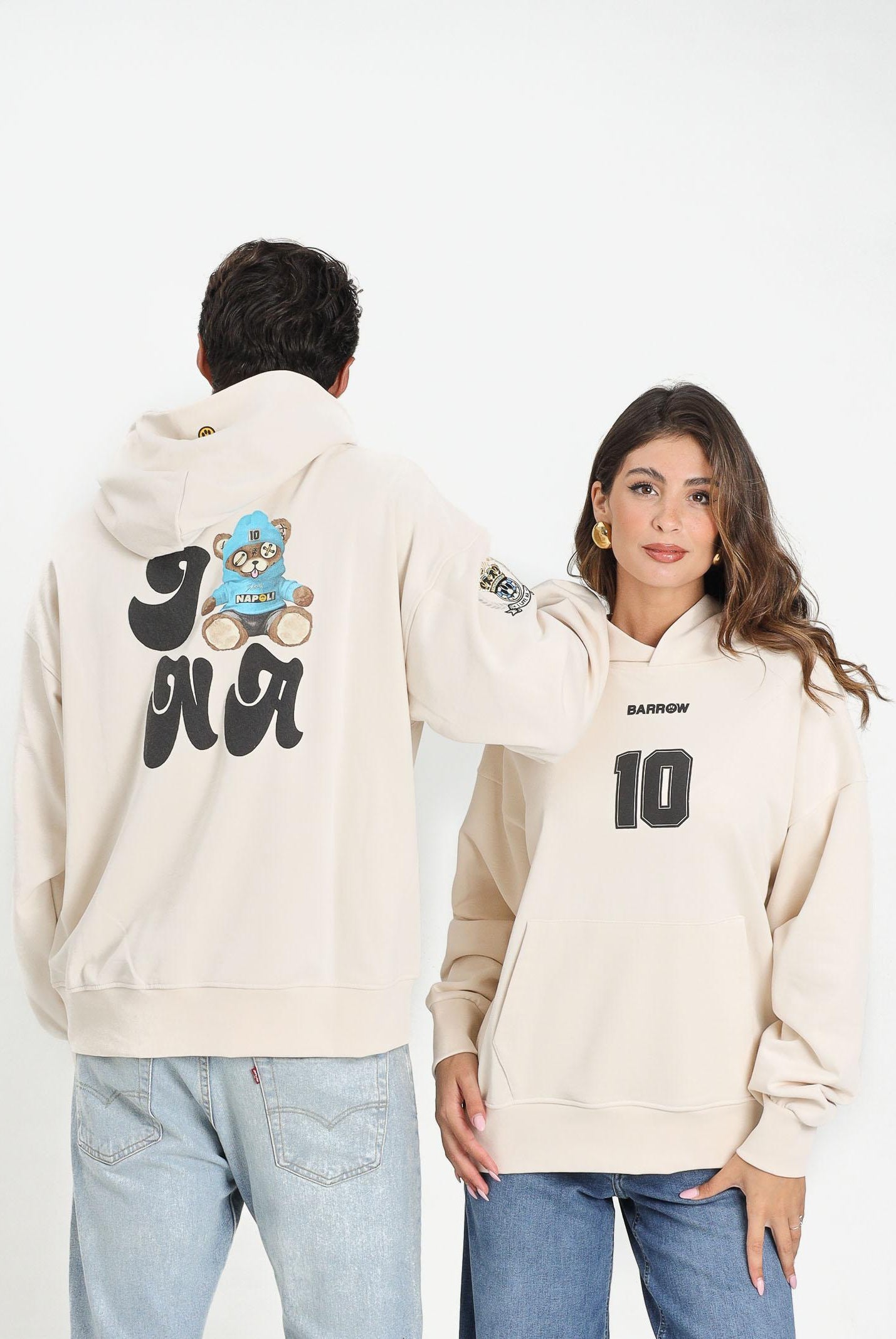 BARROW Felpa con cappuccio color crema per uomo e donna dedicata alla Società Sportiva Calcio Napoli F5BWUAHS074 013 BARROW