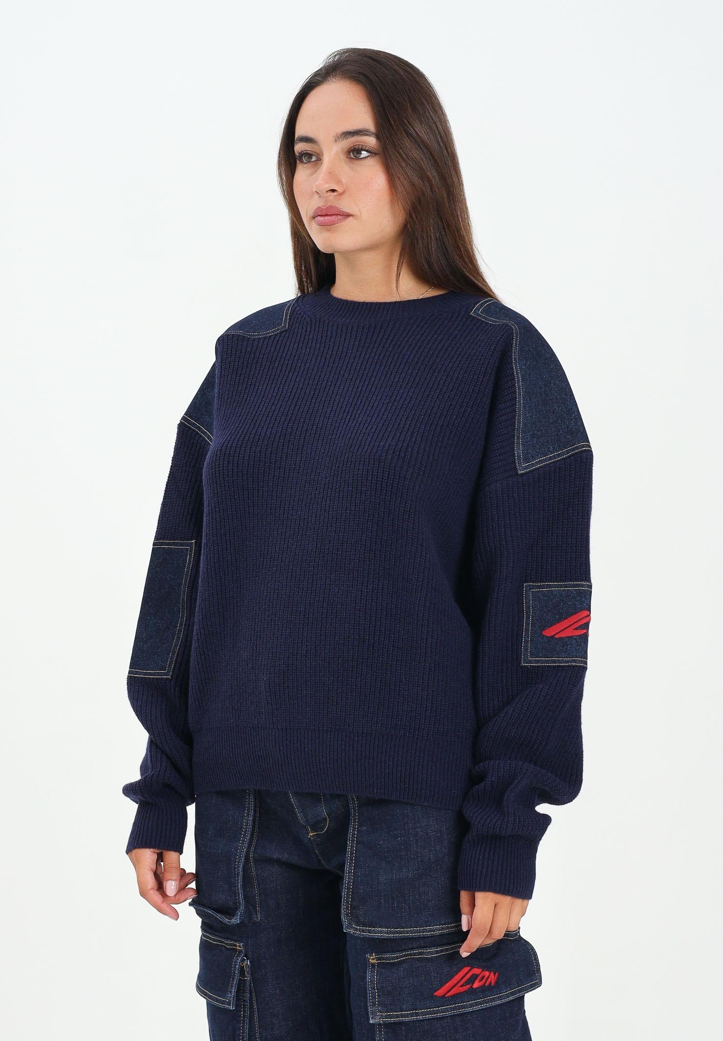 DSQUARED2 Maglioncino girocollo blu per donna, ragazzi e bambini con inserti in denim DQ3132D0AAZ DQ883 DSQUARED2