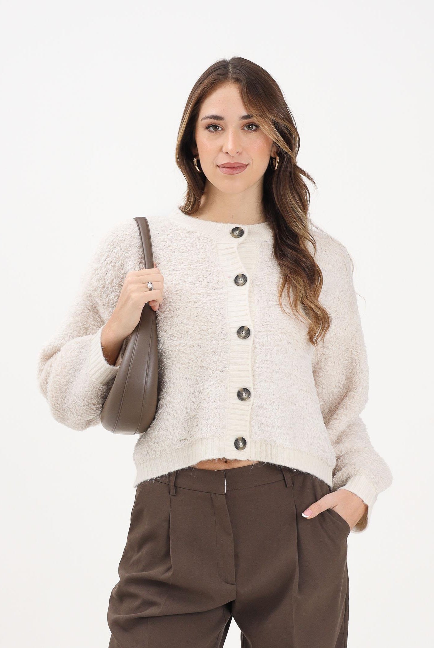 JDY Cardigan beige da donna in maglia bouclé 15337012 Birch JDY